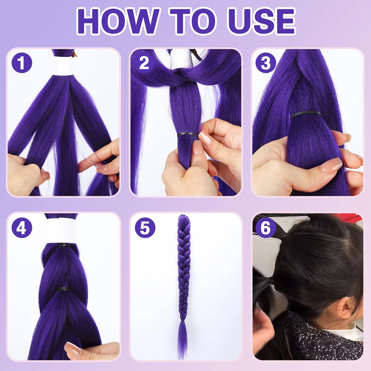 Extensiones de Pelo Largo Morado 26'' Sintético Trenzado para Trenzas Halloween Cosplay