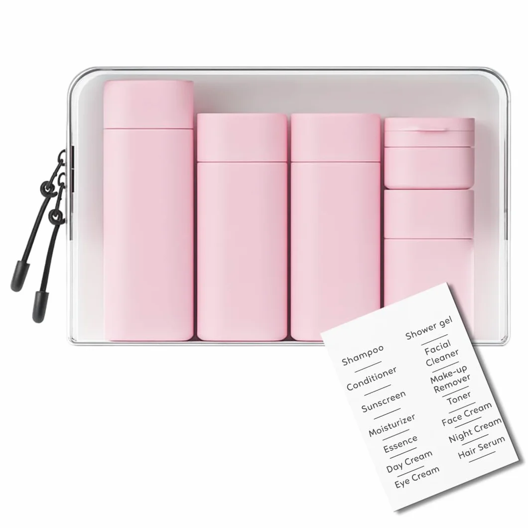 Botes viaje rellenables 100ml a prueba de fugas para gel, champú y lociones Rosa