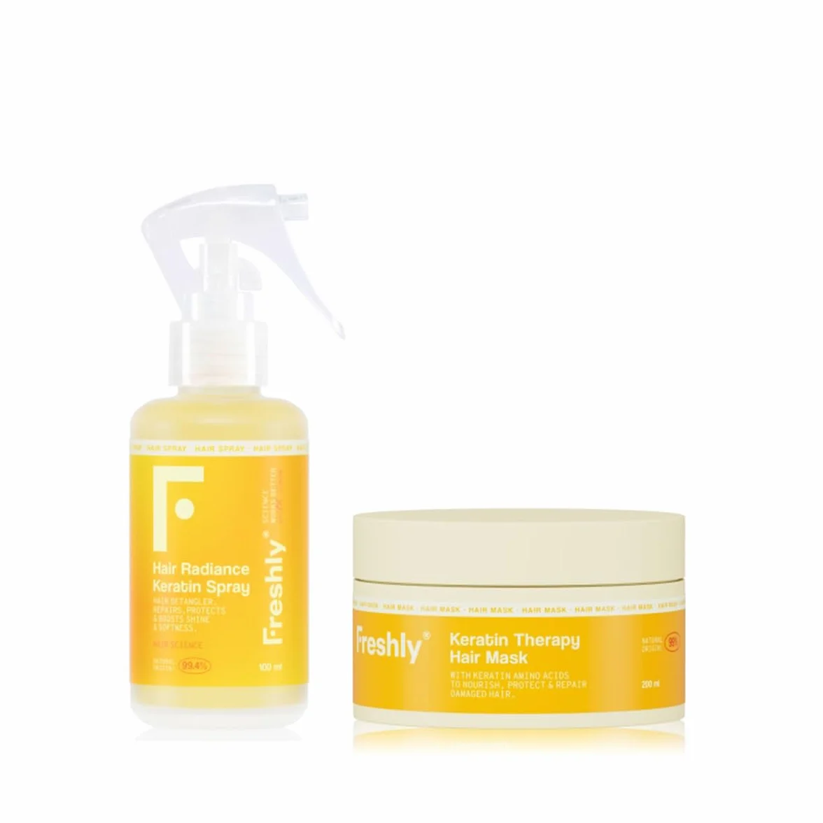 Freshly Keratin Strength & Repair Pack Rutina Capilar Natural para Pelo Dañado Mascarilla Reparadora + Spray Desenredante Keratina Vegana Biomimética 99% Natural