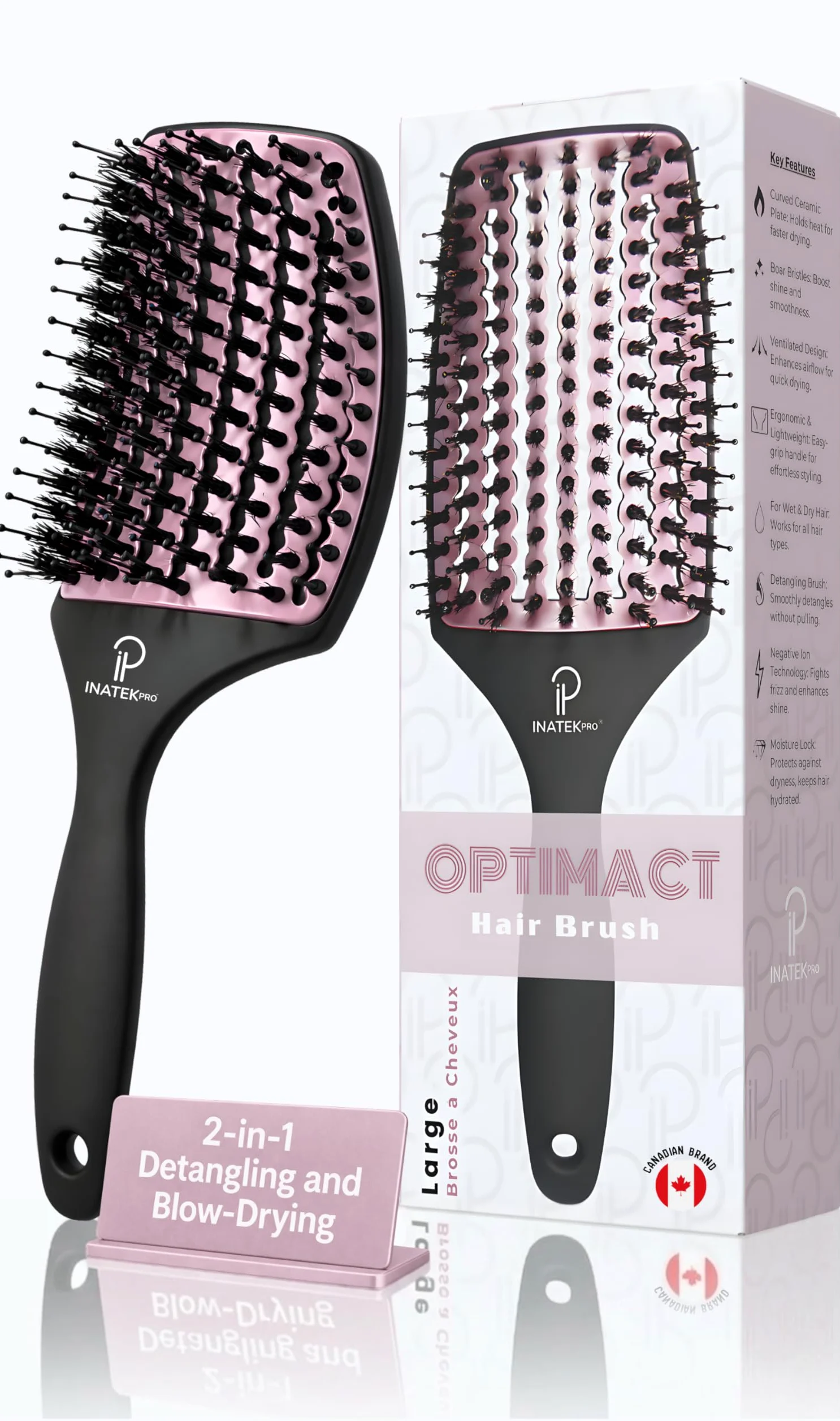 Cepillo de cerdas de jabalí curvado ventilado para secado con secador (grande) con mango cómodo, cepillo de cerdas suaves para cabello grueso y fino, cerdas naturales de jabalí para mujeres,
