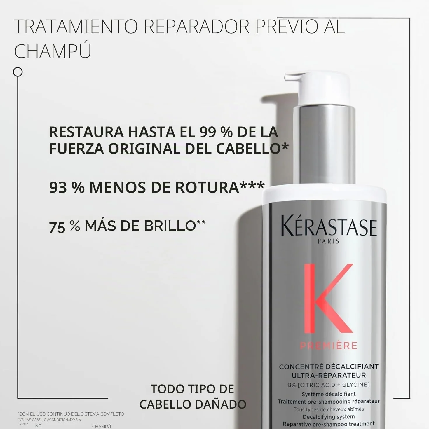 Kérastase Première rutina cuidado cabello dañado pre-champú champú mascarilla Concentré Décalcifiant Ultra-Réparateur Bain Décalcifiant Rénovateur Masque Filler Réparateur