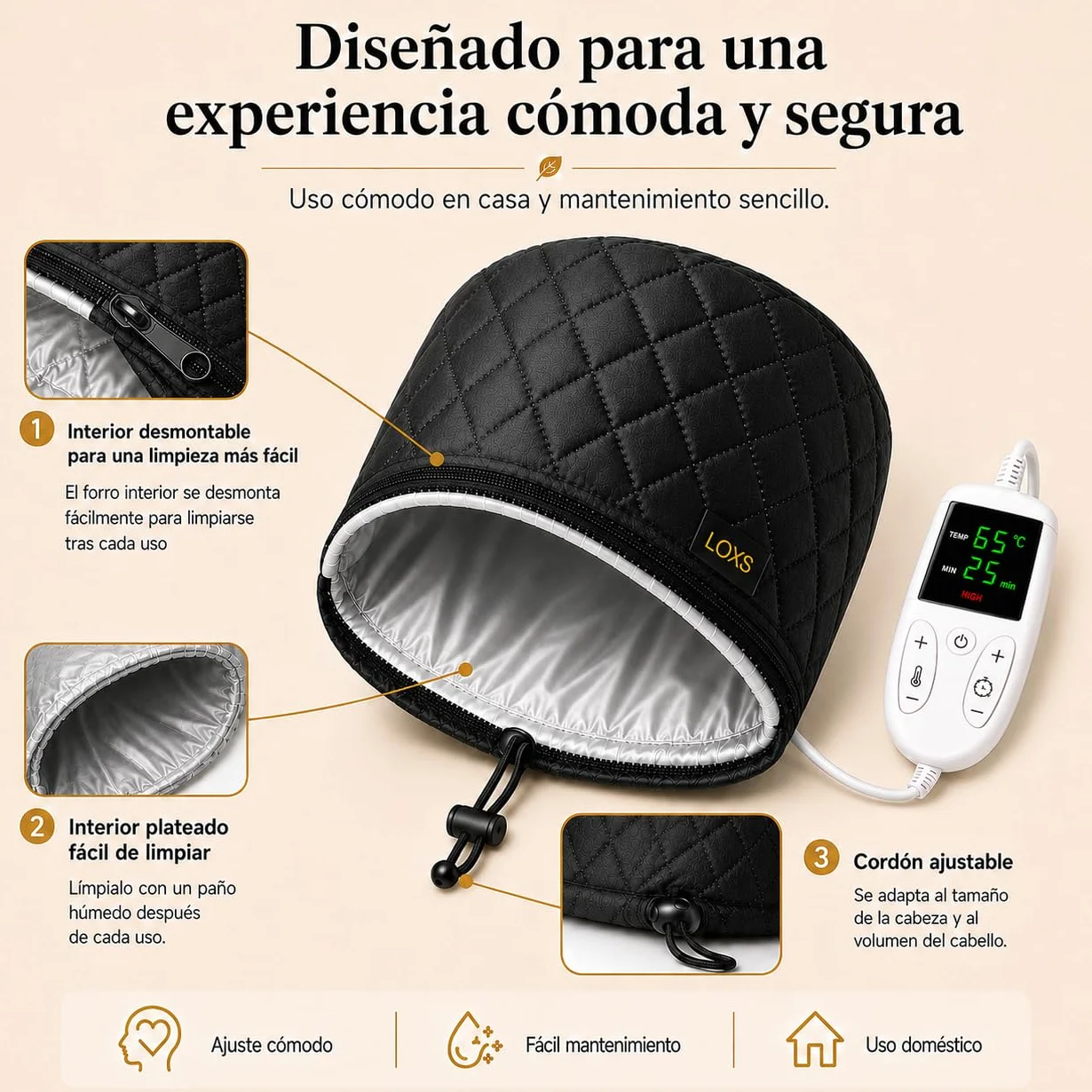 LOXS Gorro Termico Peluqueria con Temperatura y Tiempo Ajustables, Hair Steamer para Mascarillas y Aceites