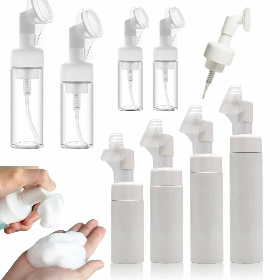 50 botellas vacías de jabón espumoso de espuma de gel con cepillo de presión de silicona, dispensador de espuma facial recargable, contenedor recargable (transparente, 100 ml)