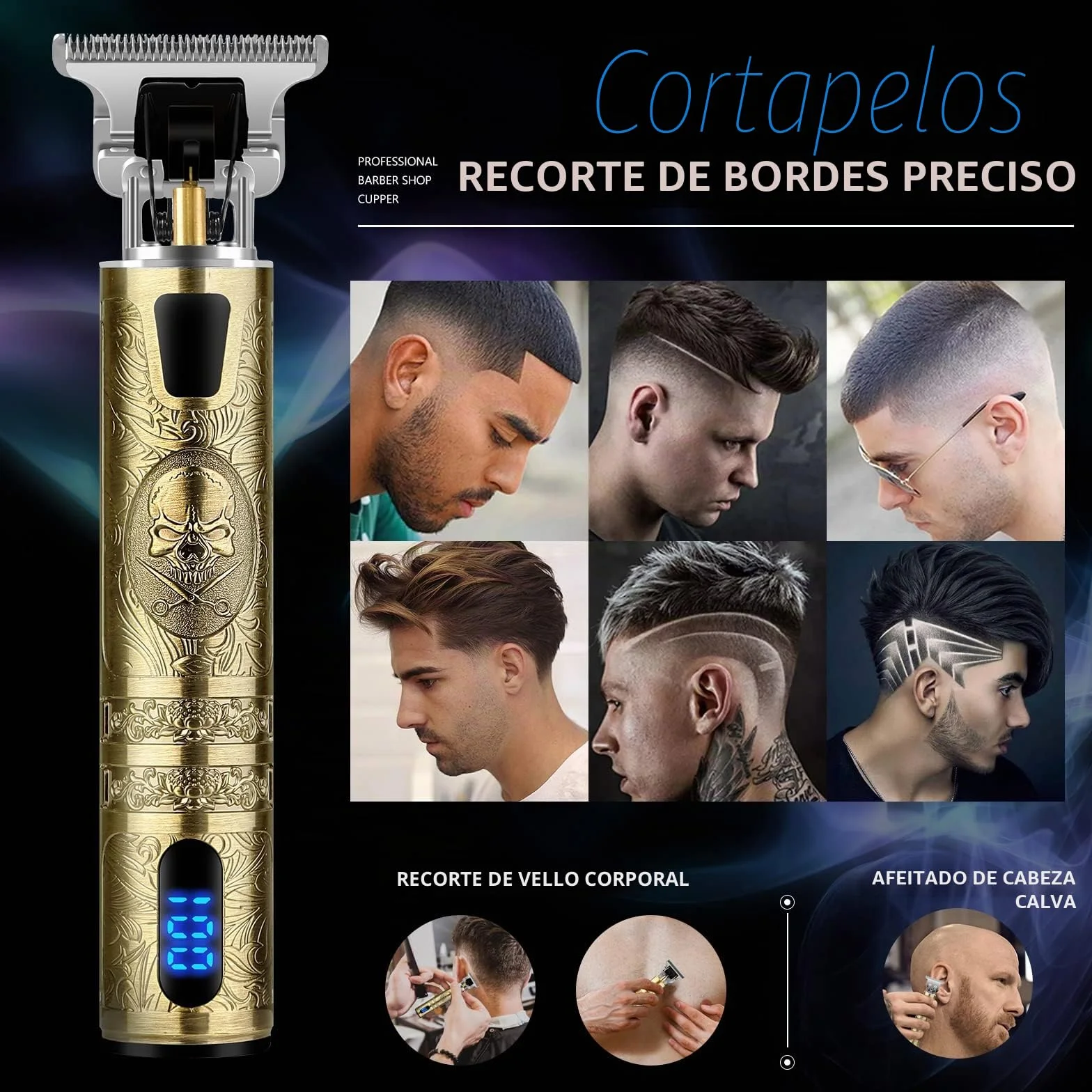 Cortapelos Hombre Profesional, Maquina Cortar Pelo Inalambrica con LED Pantalla, Carga Rapida USB