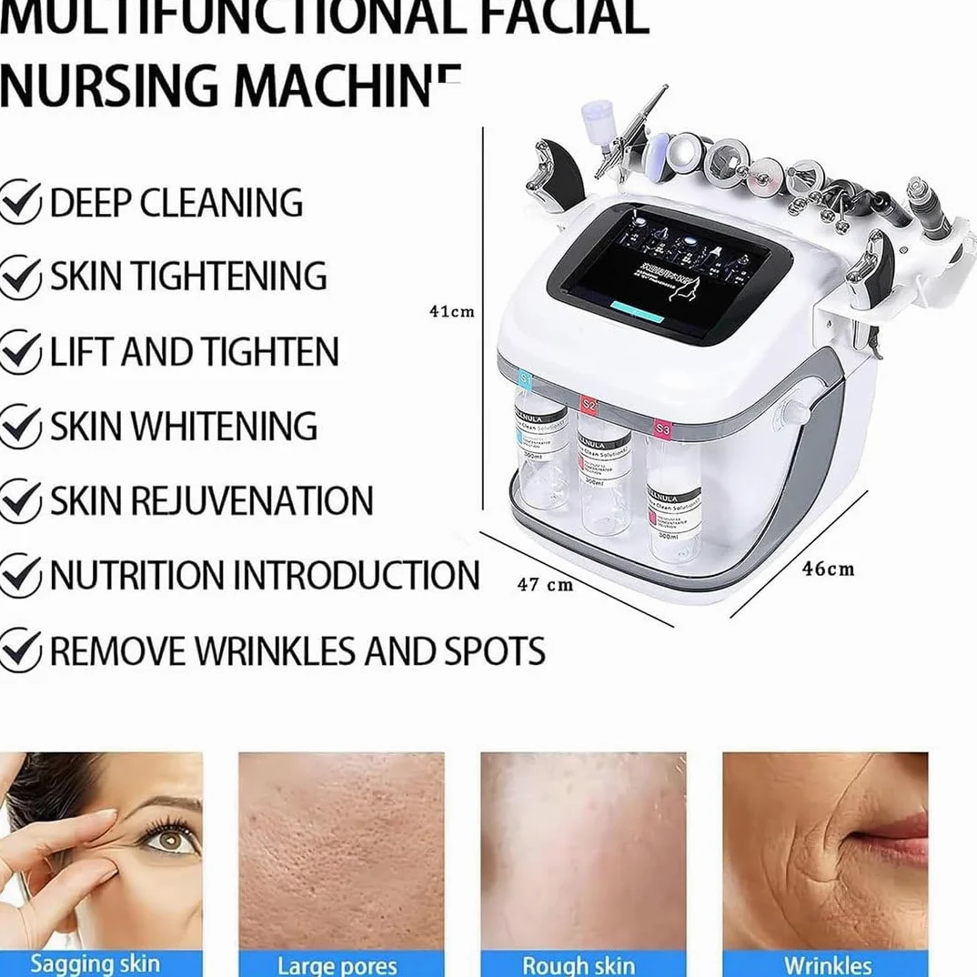 Máquina Belleza Facial De Hidrooxigenación 11 En 1, Limpiador Poros con Microdermoabrasión,Removedor Puntos Negros con Pulverizador Microburbujas Y Mascarilla Facial LED