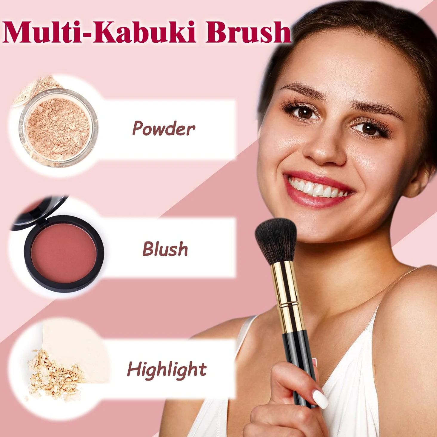 Brochas de maquillaje en polvo Kabuki para rubor facial, 2 unidades, para crema mineral BB