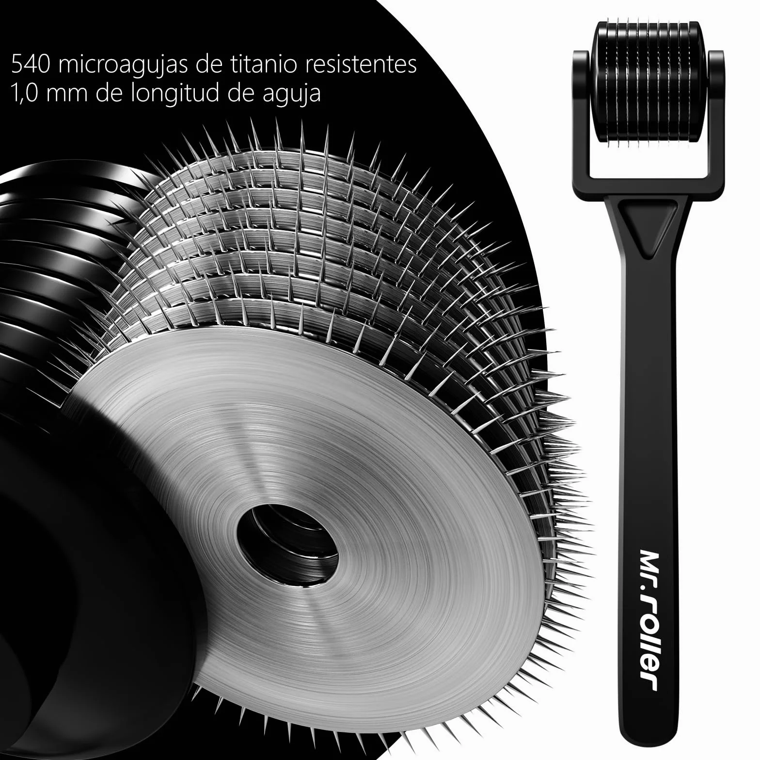Mr.roller Dermaroller Cabello 1mm Microneedling para Crecimiento Barba y Cuero Cabelludo