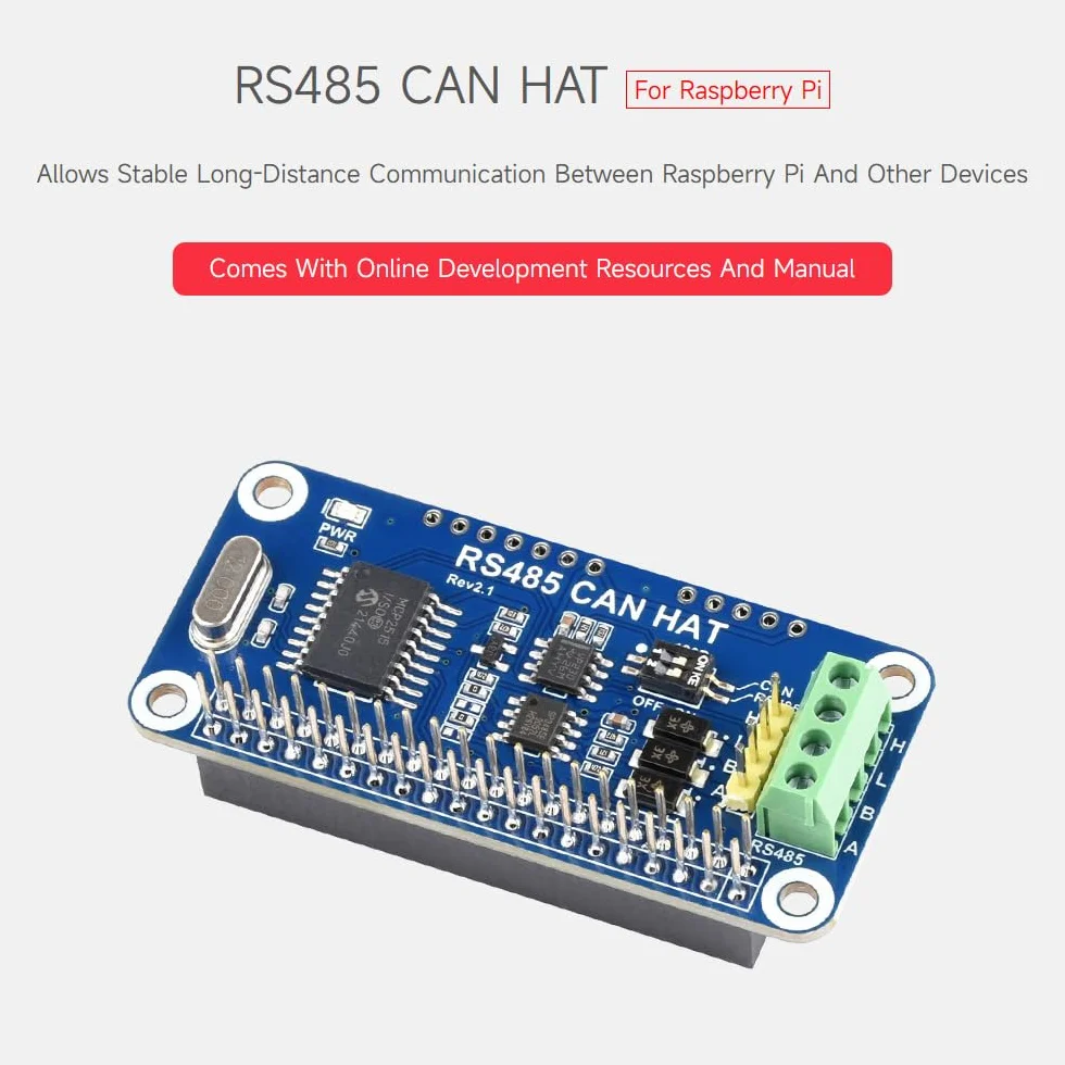 Waveshare RS485 CAN HAT for Raspberry Pi Zero/Zero W/Zero WH/2B/3B/3B+ Long Distance Communication