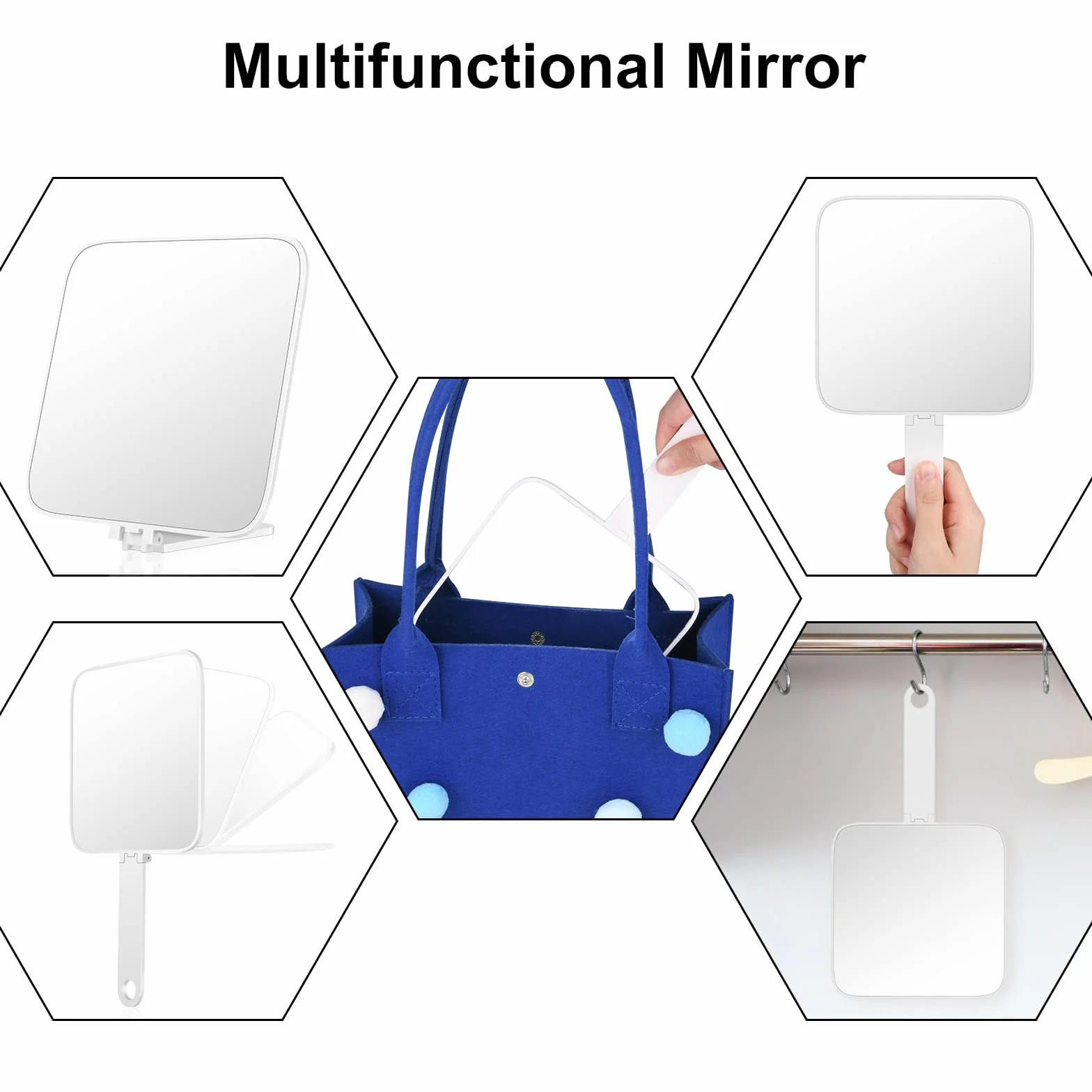 OSDUE Espejo de Mano 180° Plegable, Pequeño y Portátil Mango Ergonómico para Maquillaje