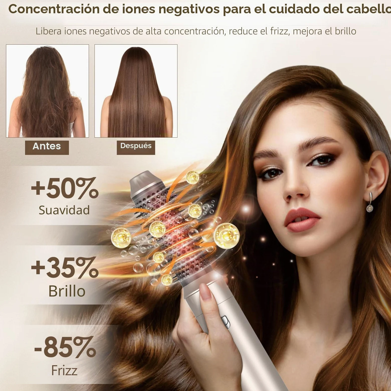 Cepillo Secador De Pelo, 1000W Air Styler Set,Cepillo De Aire Caliente Multifunción,Moldeador Pelo With Riza 3 Temperaturas, Tecnología Ion,Cepillo Alisador para Da Volumen, Alisa y Seca