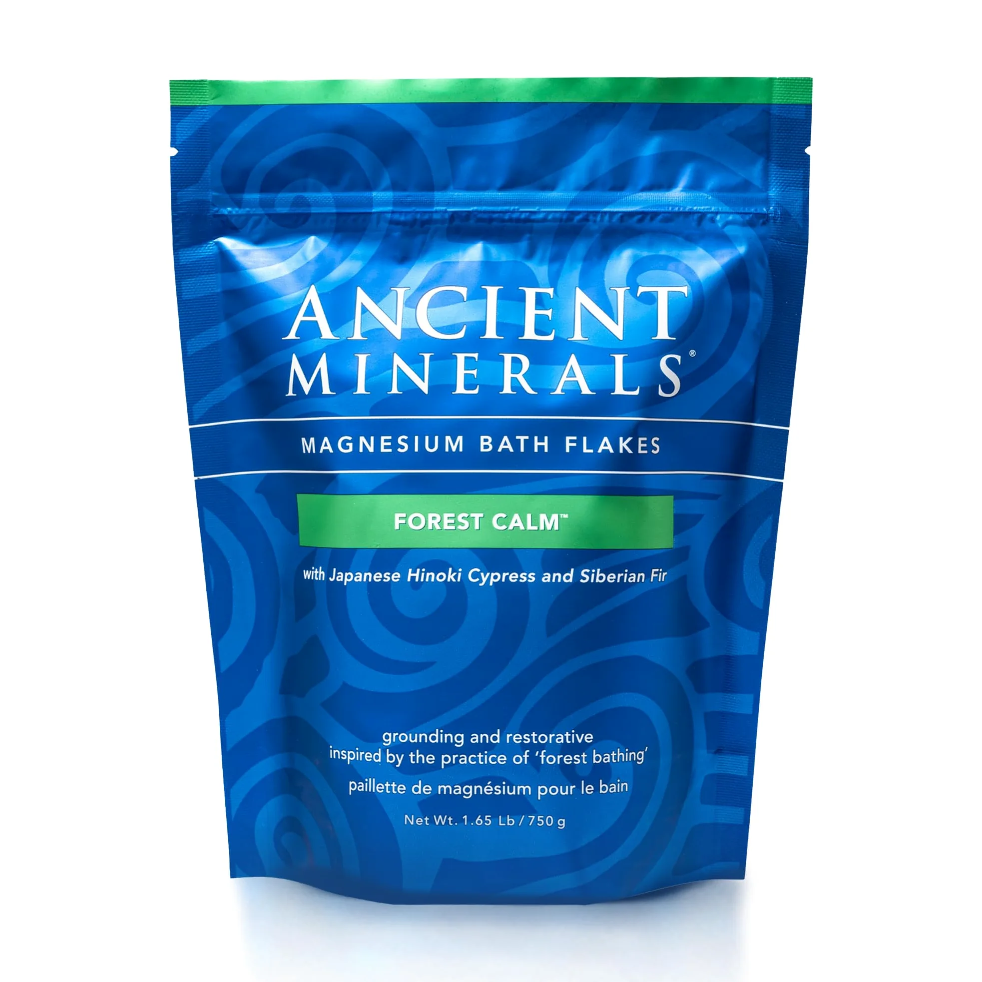 Antiguo Minerals Copos de magnesio para baño Forest Calm - Bolsa de cloruro de magnesio Zechstein, alternativa a la sal de Epsom para baño (1,65 lb)