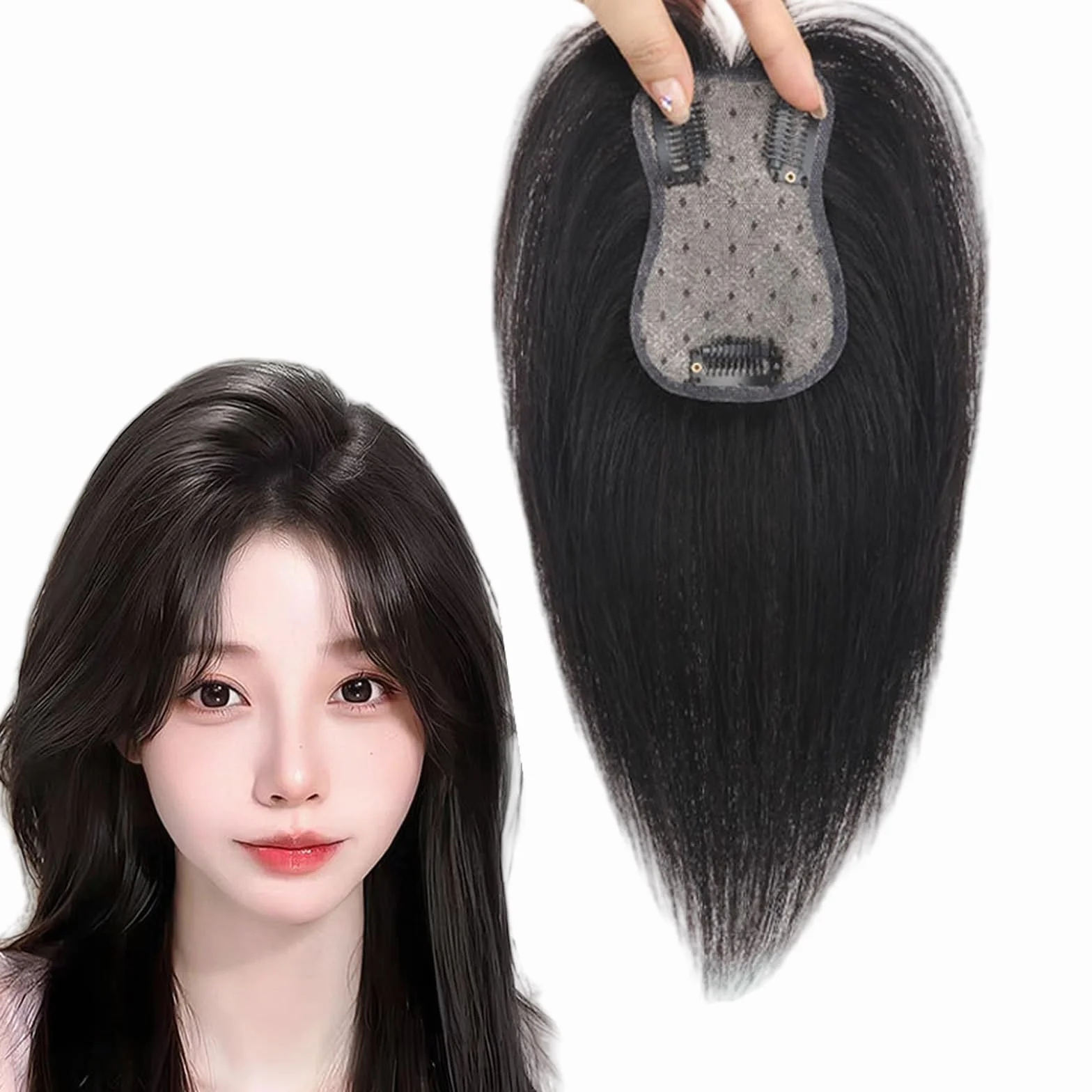 Toppers De Cabello for Cabello Fino Pelucas Humano Real for Mujeres Postizos Con Clip De 3" X 4" Tupé Negro Natural Extensiones De Cabello Con Cobertura 3D De 360° for Caída Del Cabello(32cm)