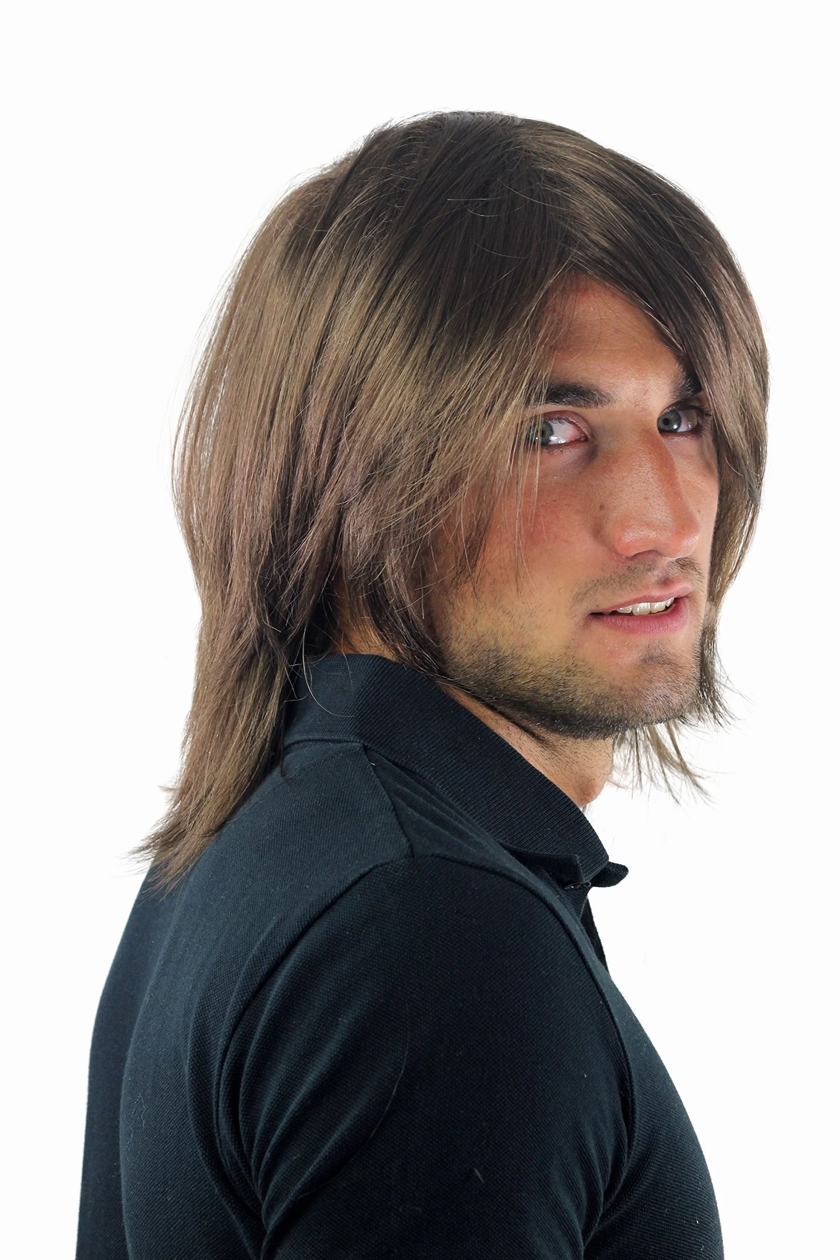 Peluca masculina pelo largo castaño GFW892-10 Toupet