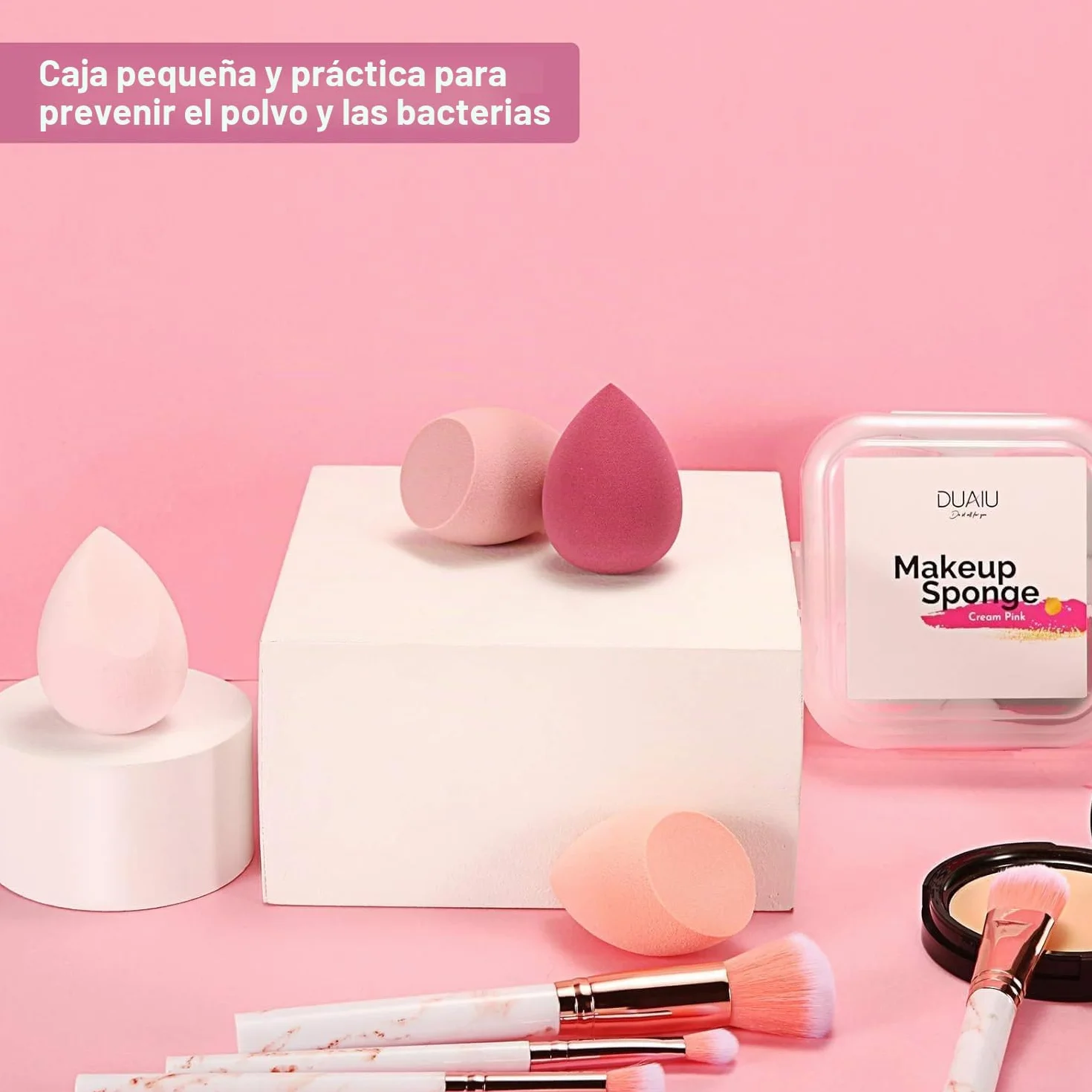 Juego de 4 esponjas de maquillaje para base, sin látex, con estuche