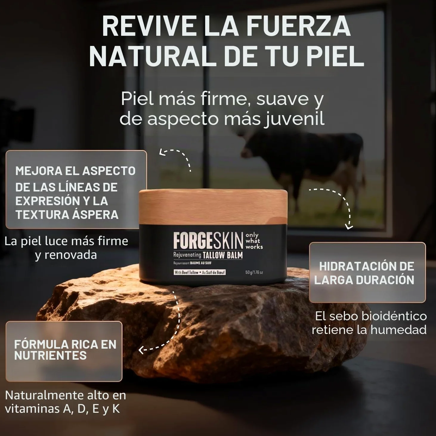 FORGE SKIN Wrinkle Defense - Bálsamo de sebo de res para hombres, hidratante facial, crema antienvejecimiento para la piel, loción natural para el cuidado facial con aceites esenciales, 50 ml