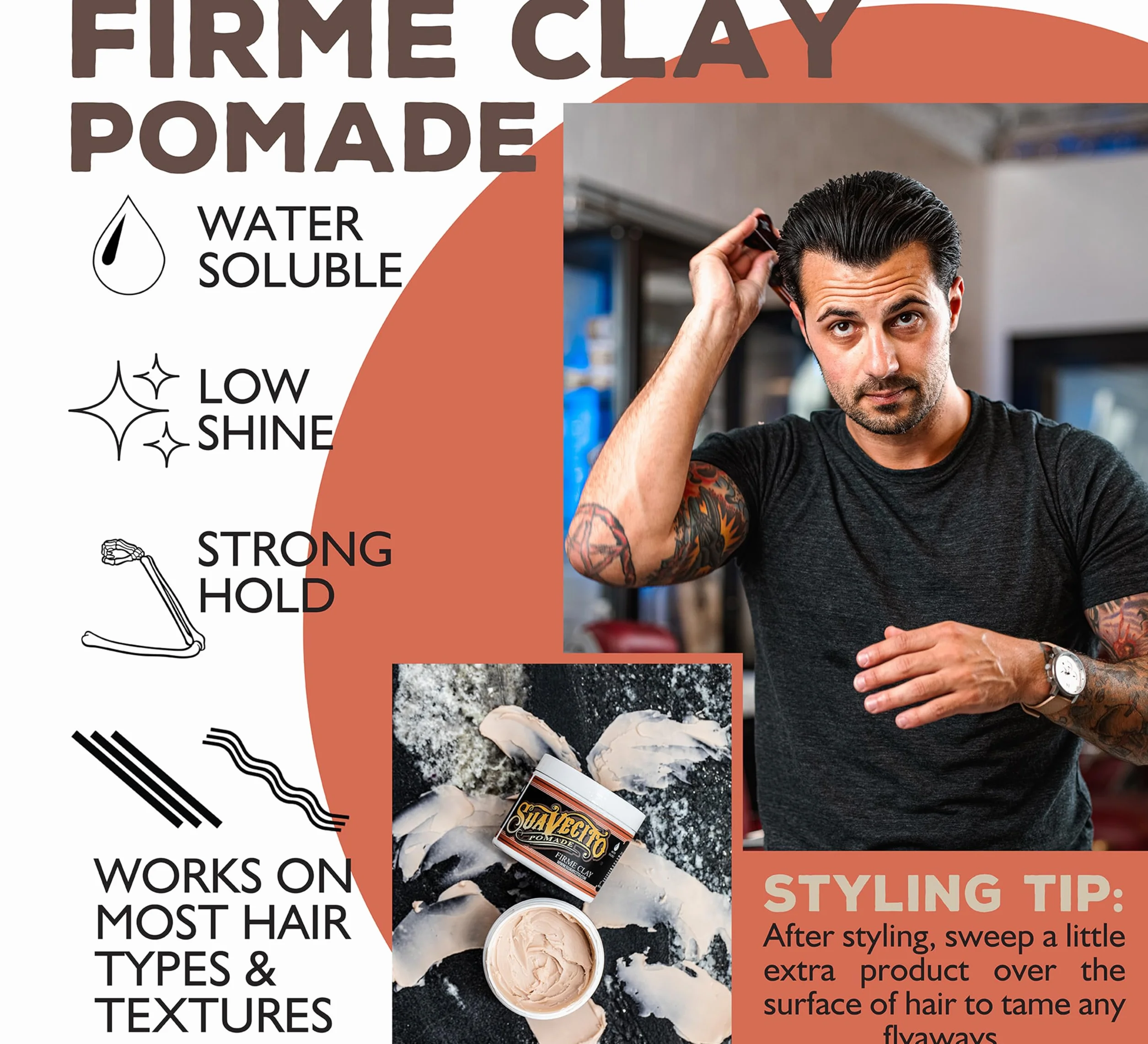 Suavecito Pomade Firme Clay Arcilla de Sujeción Fuerte para Cabello 4oz 113g