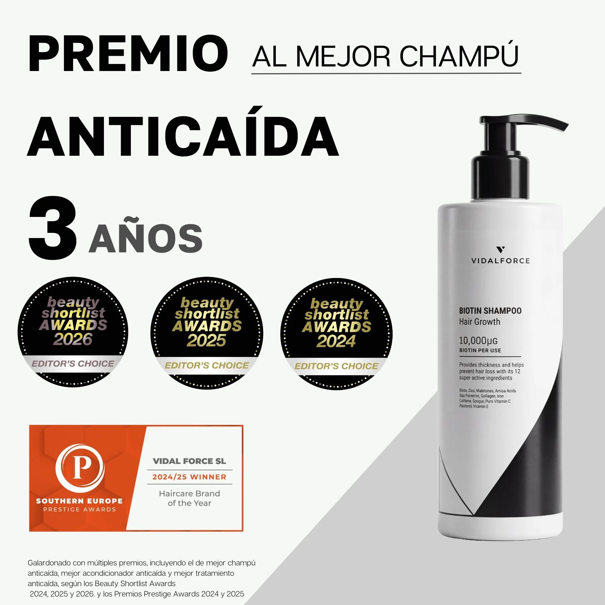 Champú Anticaída Hombre y Mujer con Biotina 10000 mcg, Saw Palmetto, Cafeína, Zinc, Crecimiento Capilar, pH 5.5 Sin Sulfatos 400 ml