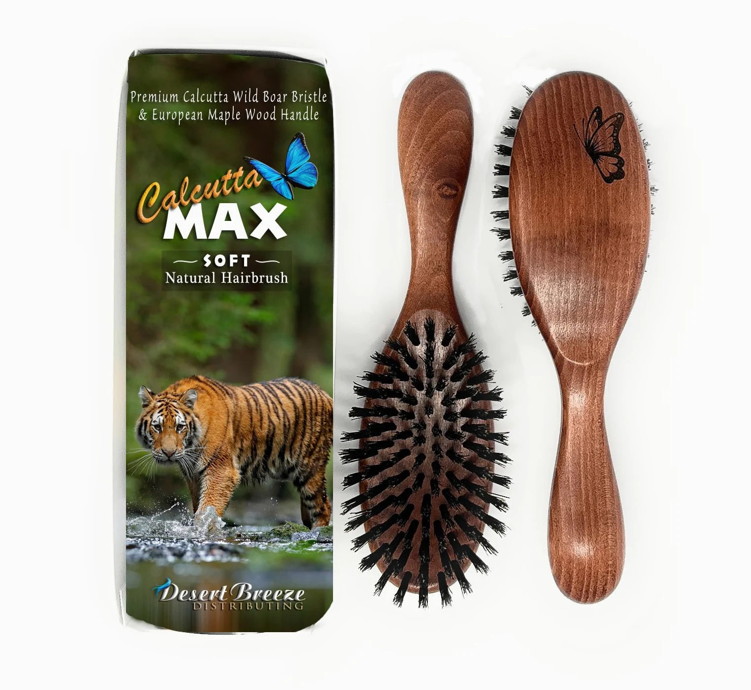 Calcutta Max Soft - Cepillo de pelo de cerdas de jabalí 100 % puro, extra largo, suave, el mejor cepillo de pelo natural para mujer, cepillo fino a mediano, mango de madera de arce oscuro, fabricado