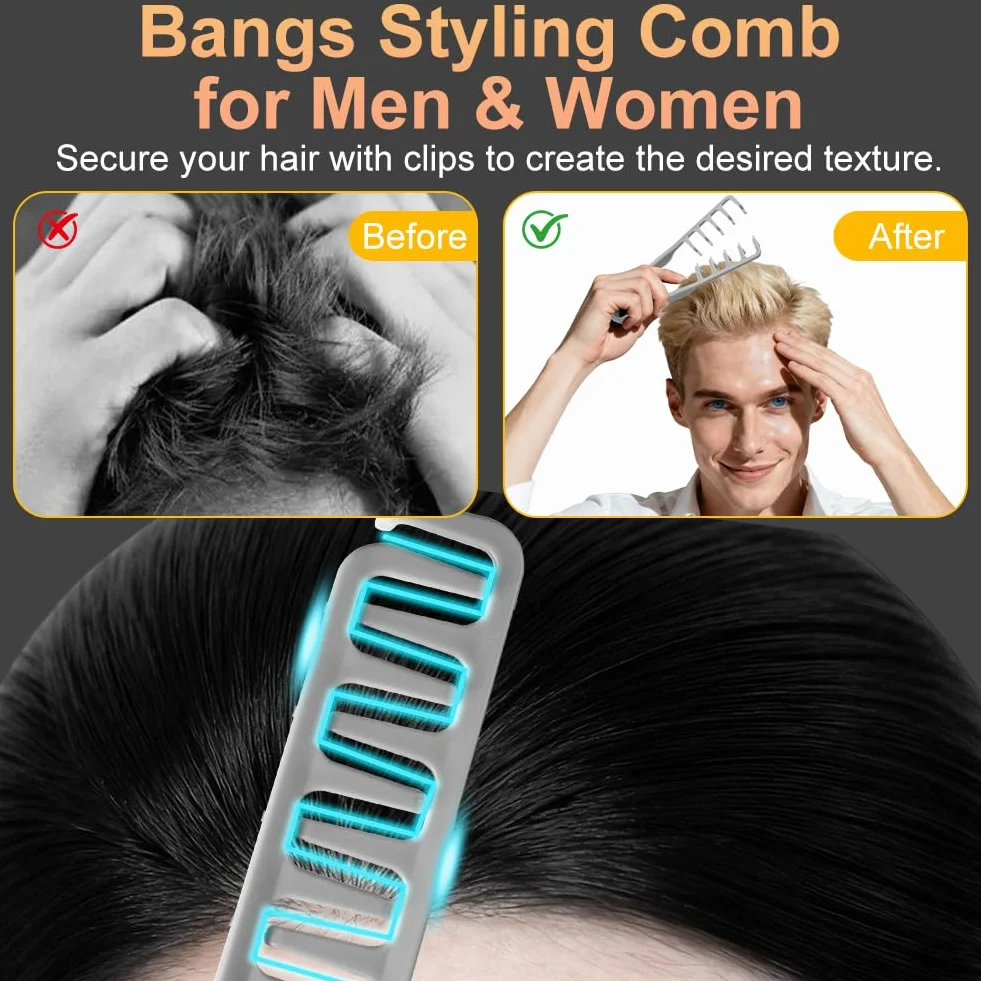 Peine Texturizador de Dientes Anchos para Volumen Raíces Hombres Mujeres Cabello Liso Rizado Gris