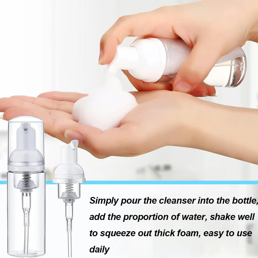 3 Piezas Dispensador Jabon Baño, 50 ml Botella de Espuma, Dispensador Jabon Baño Plástico Transparente, Botes para Gel y Champu Rellenables, para Viajes, Baño y Hoteles