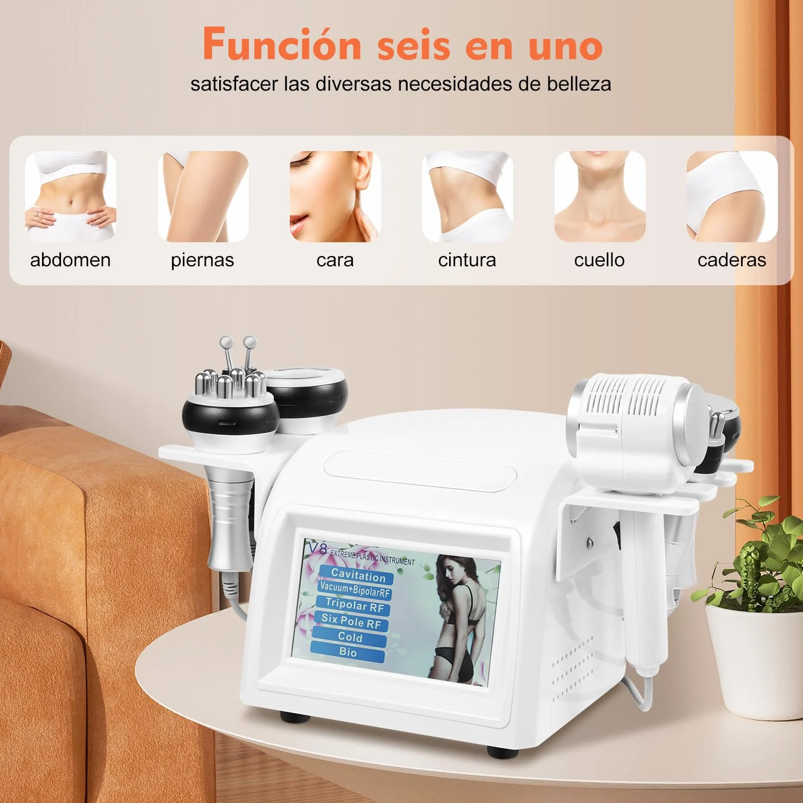 Máquina de cavitación 6 en 1 radiofrecuencia reafirmante modelado piel cuerpo rostro 40K