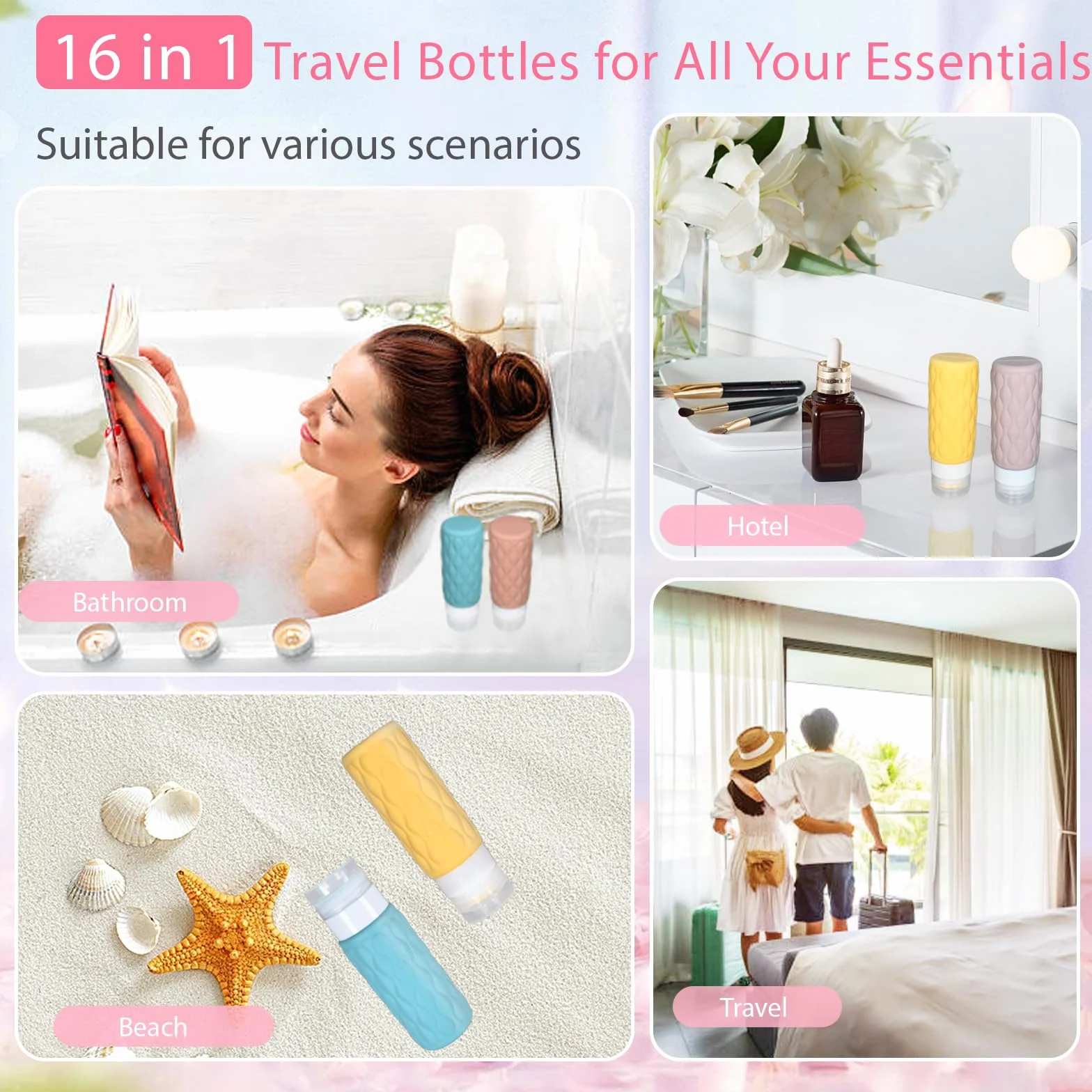 Botes Viaje Rellenables 100ml, Juego de Botellas Silicona a Prueba de Fugas, Kit Higiene sin BPA