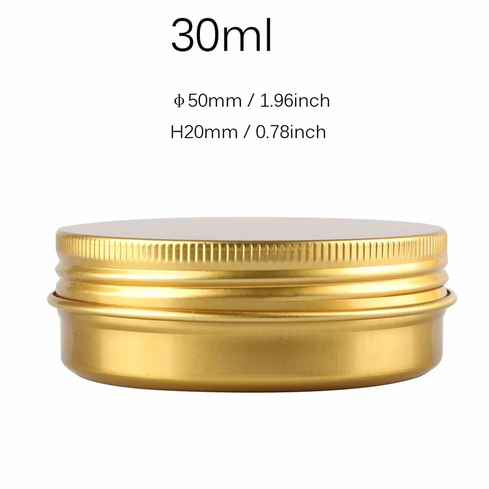 Tarros de Aluminio con Tapa Rosca 30ml Oro, 30 Piezas Envases Vacíos Redondos para Cosméticos