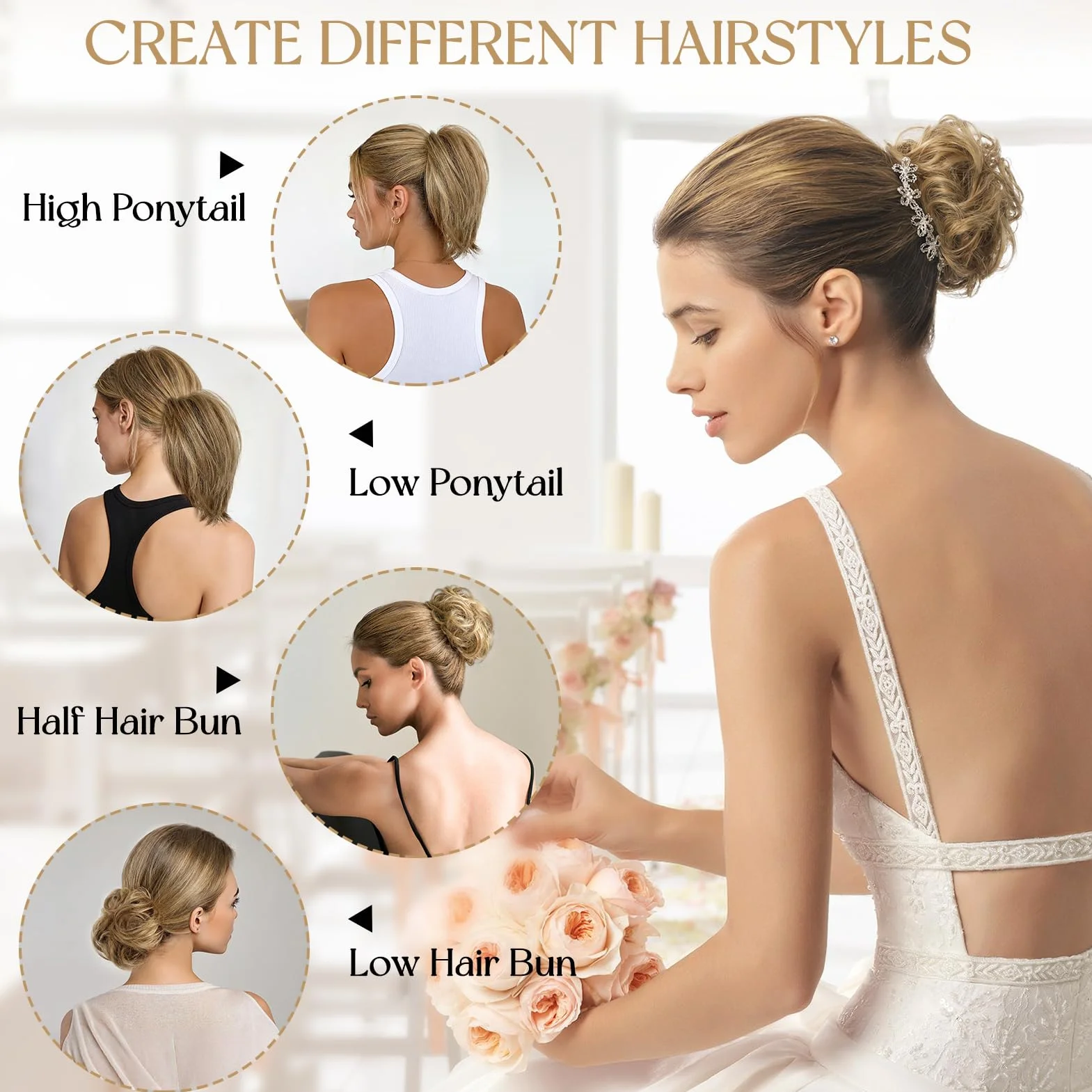 Kiiwah 2 Piezas Extensiones de Cabello Natural Corto Moño Postizo Accesorio para Mujer Niña Marrón