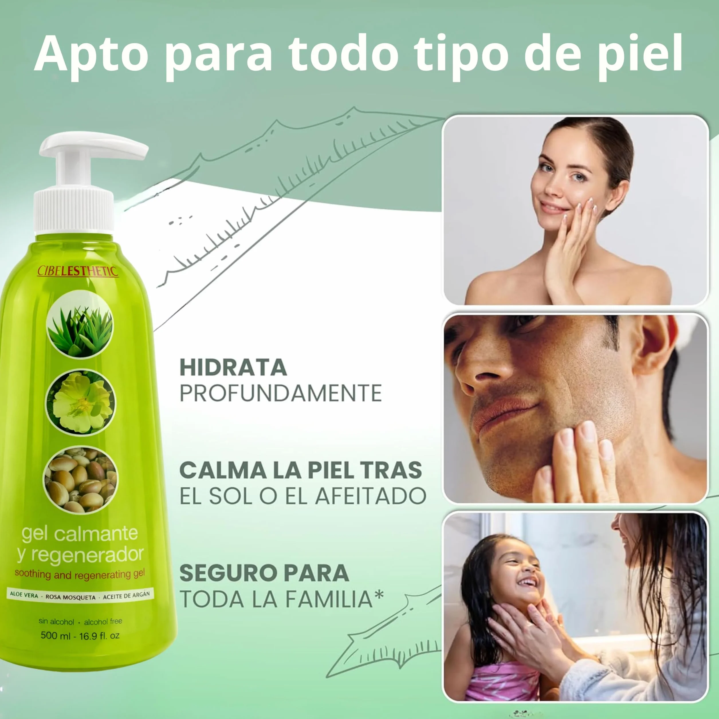 Cibelesthetic Gel de Aloe Vera Puro con Rosa Mosqueta y Aceite de Argán - Regenerador Intensivo 5L