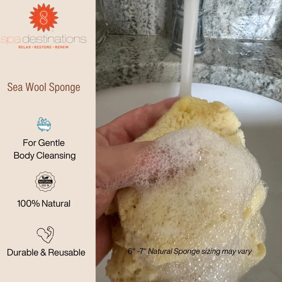 Esponja de mar 100% natural de 5 – 6 pulgadas por Spa Destinations® "Creating The in Home Spa Experience" para la perfecta experiencia de baño o ducha.