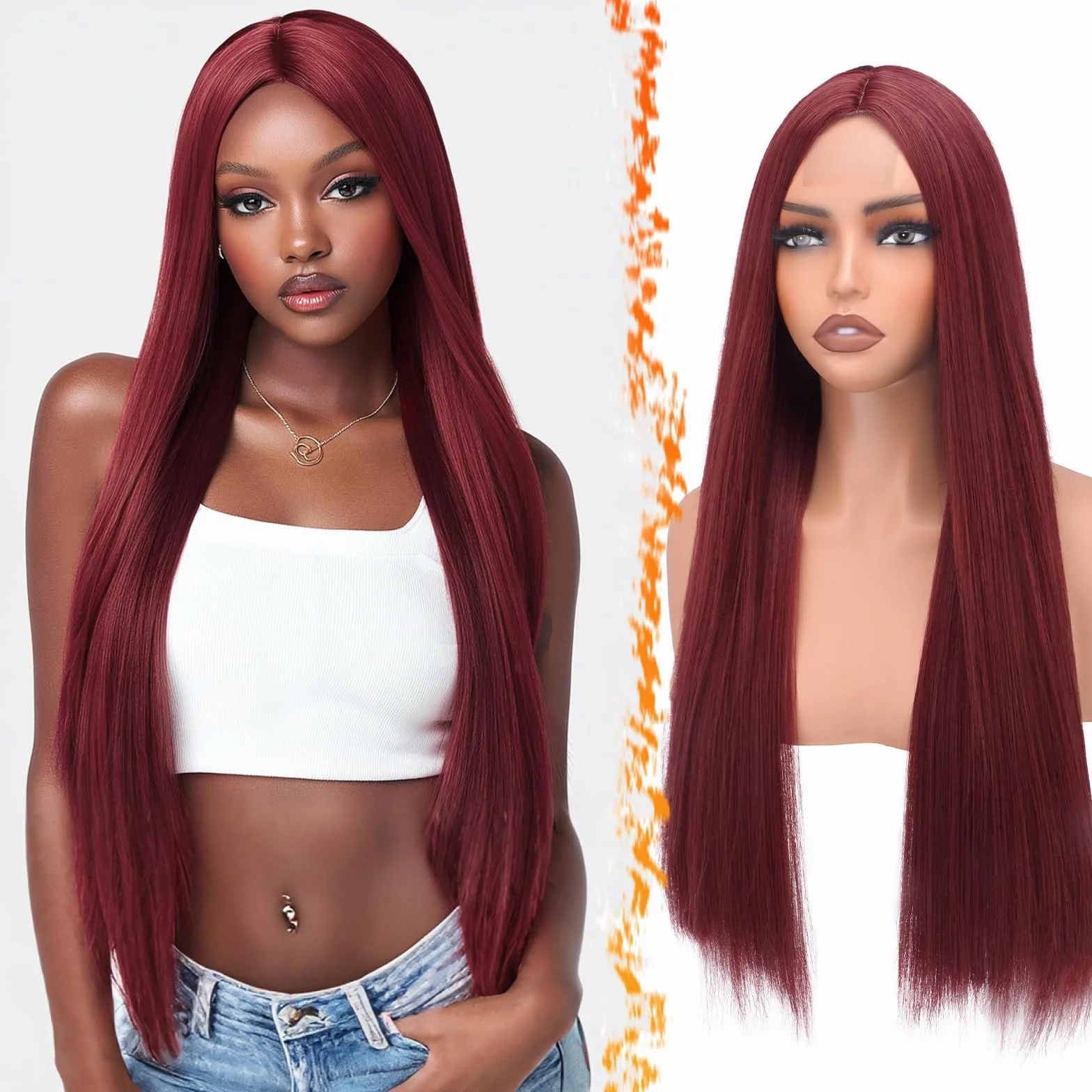 BARSDAR Peluca Larga Liso Borgoña Rojo 71cm para Mujeres Aspecto Natural Sintético