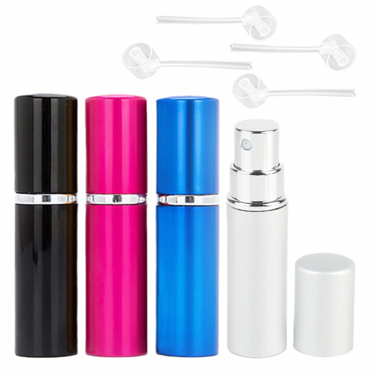 KEYRI Atomizador Perfume Recargable 10ml, Dispensador Viaje Mini Botella Rociadora Portátil (Negro+Blanco+Rosa+Rojo+Plata)