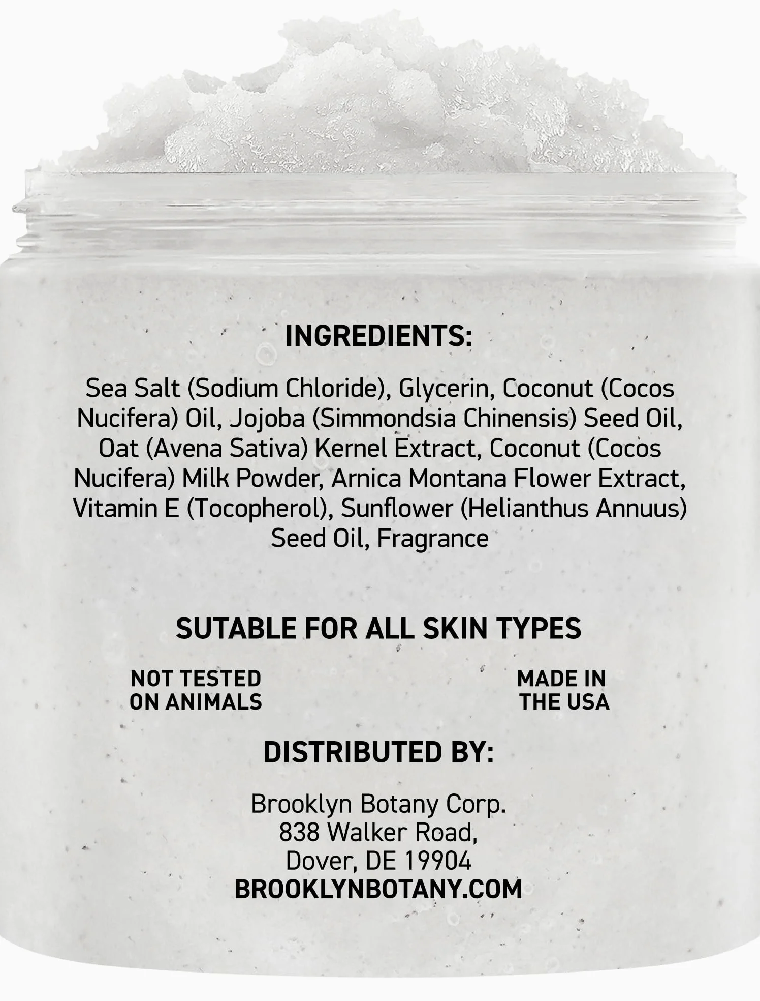 Exfoliante corporal de leche de coco de 10 oz, fabricado con sal marina muerta y aceites esenciales, anticelulitis, marcas elásticas y venas varicosas. Brooklyn Botany