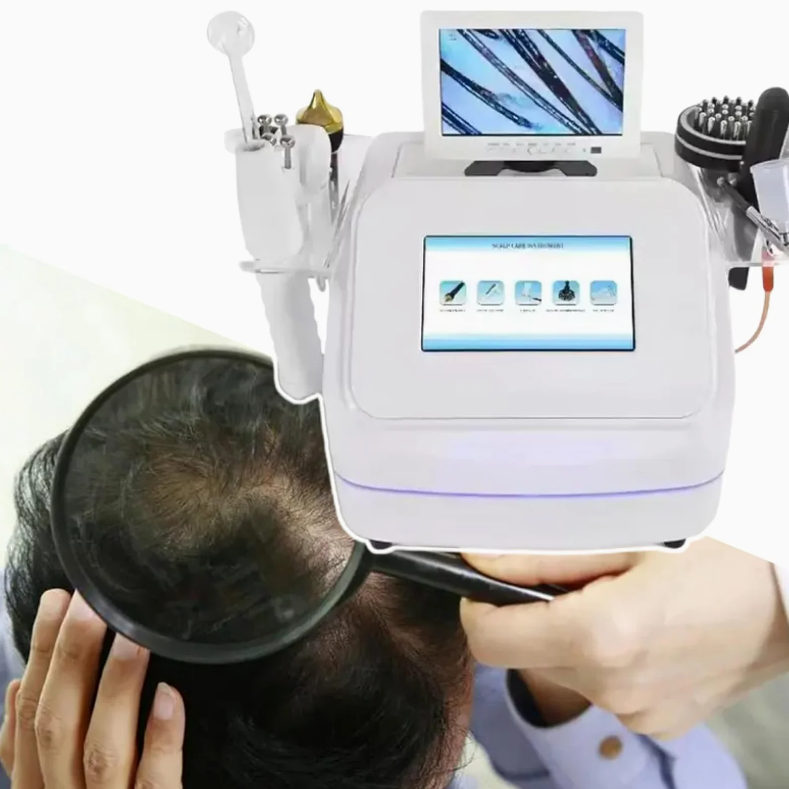 Instrumento Profesional Para El Manejo De La Cabeza, Dispositivo PortáTil Para El Cuidado Del Cuero Cabelludo, Analizador MicroscóPico De 200 Aumentos De La Piel Y El Cabello, Blanco