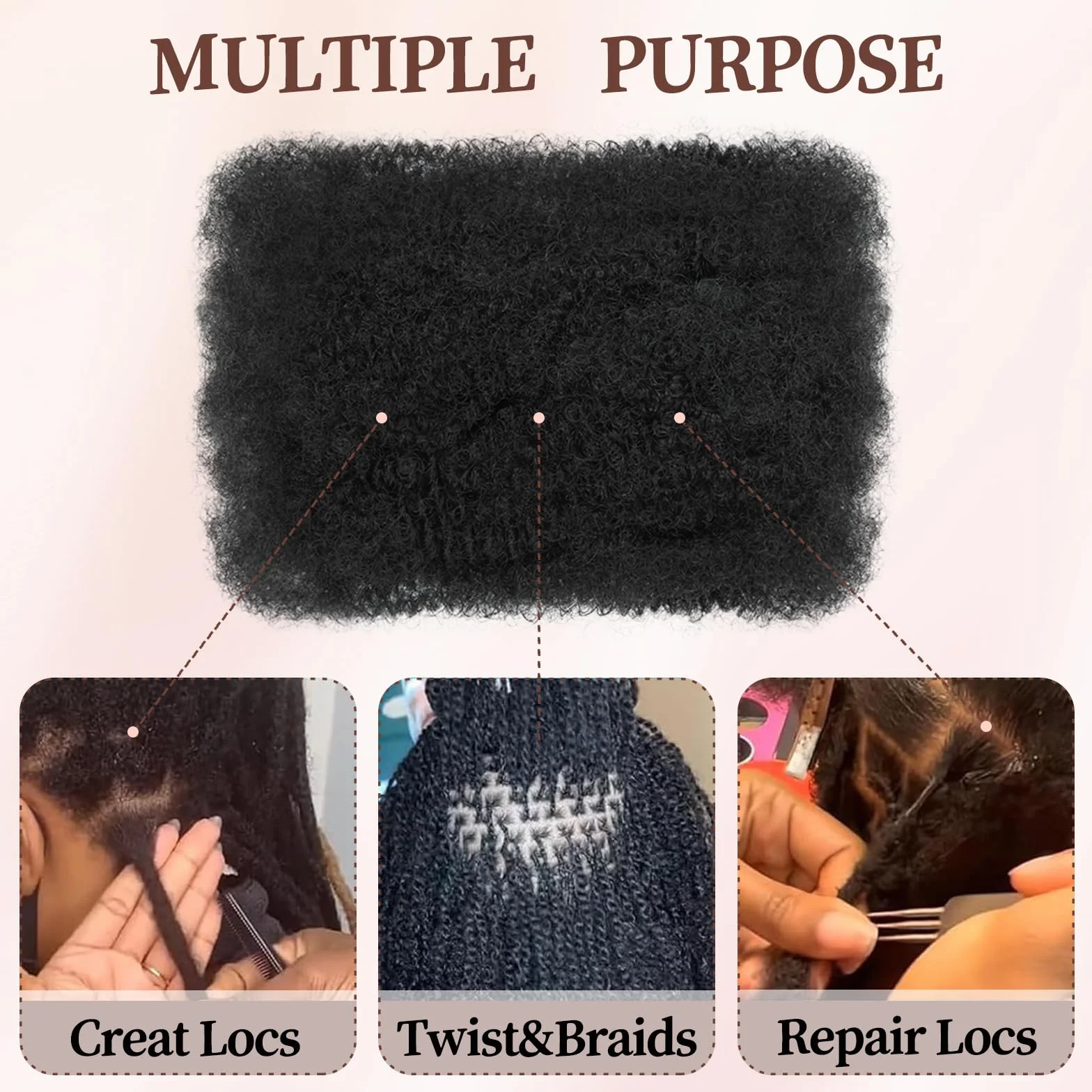 Afro Kinky Curly Braiding Bulk Hair Mini Twists Synthetic Cuban Twist Soft Locs Micro Spring Twist Dreadlocks 1B# 8 Inch Pack of 3