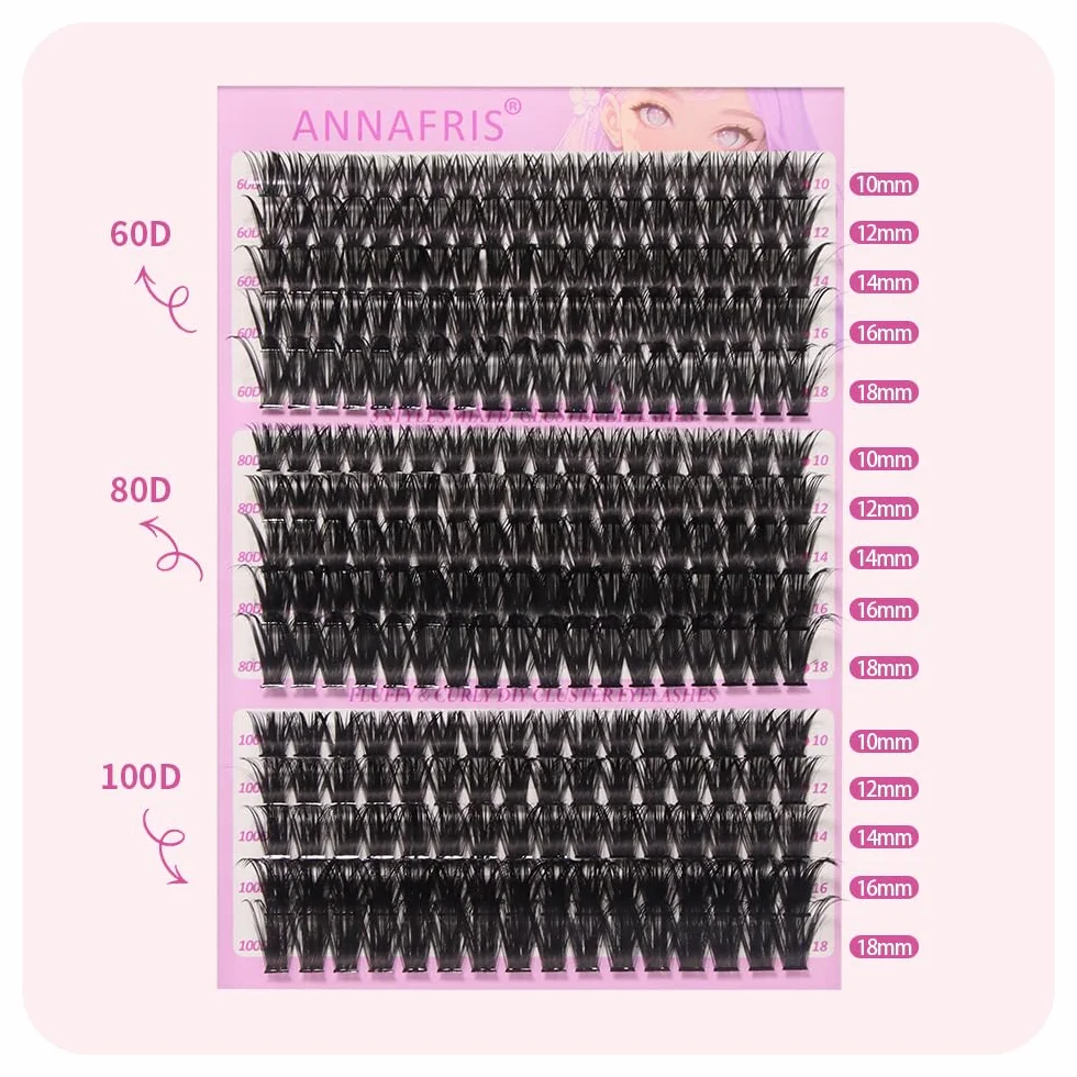 Pestañas Postizas Kit 60D 80D 100D 0.07mm D Curl 10-18mm Cluster Lashes Naturales DIY