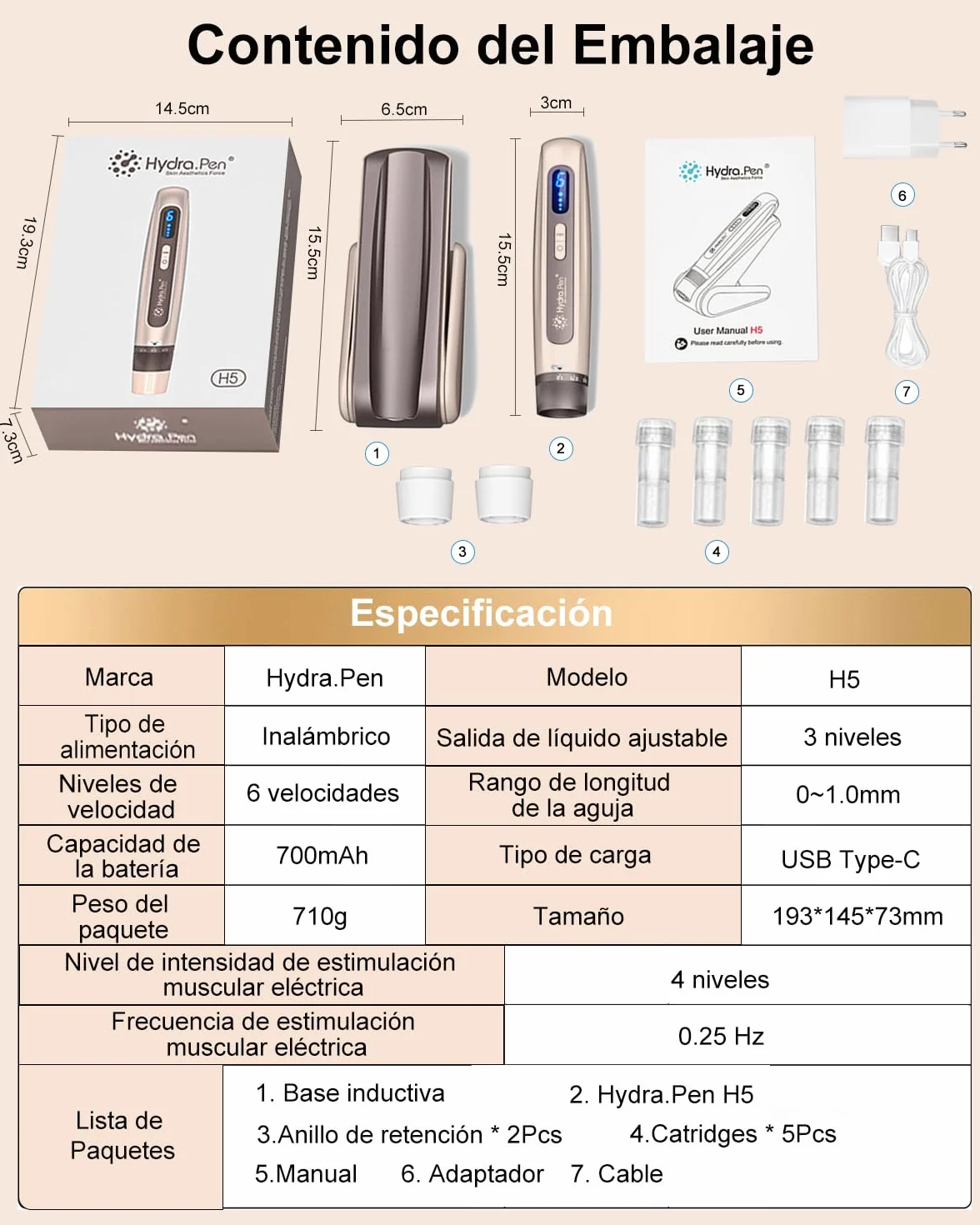 Hydra.Pen H5 Microneedling Pen, EMS Microcurrent Serum Applicator, Inalámbrico Profesional para Arrugas, Cicatrices y Caída del Cabello