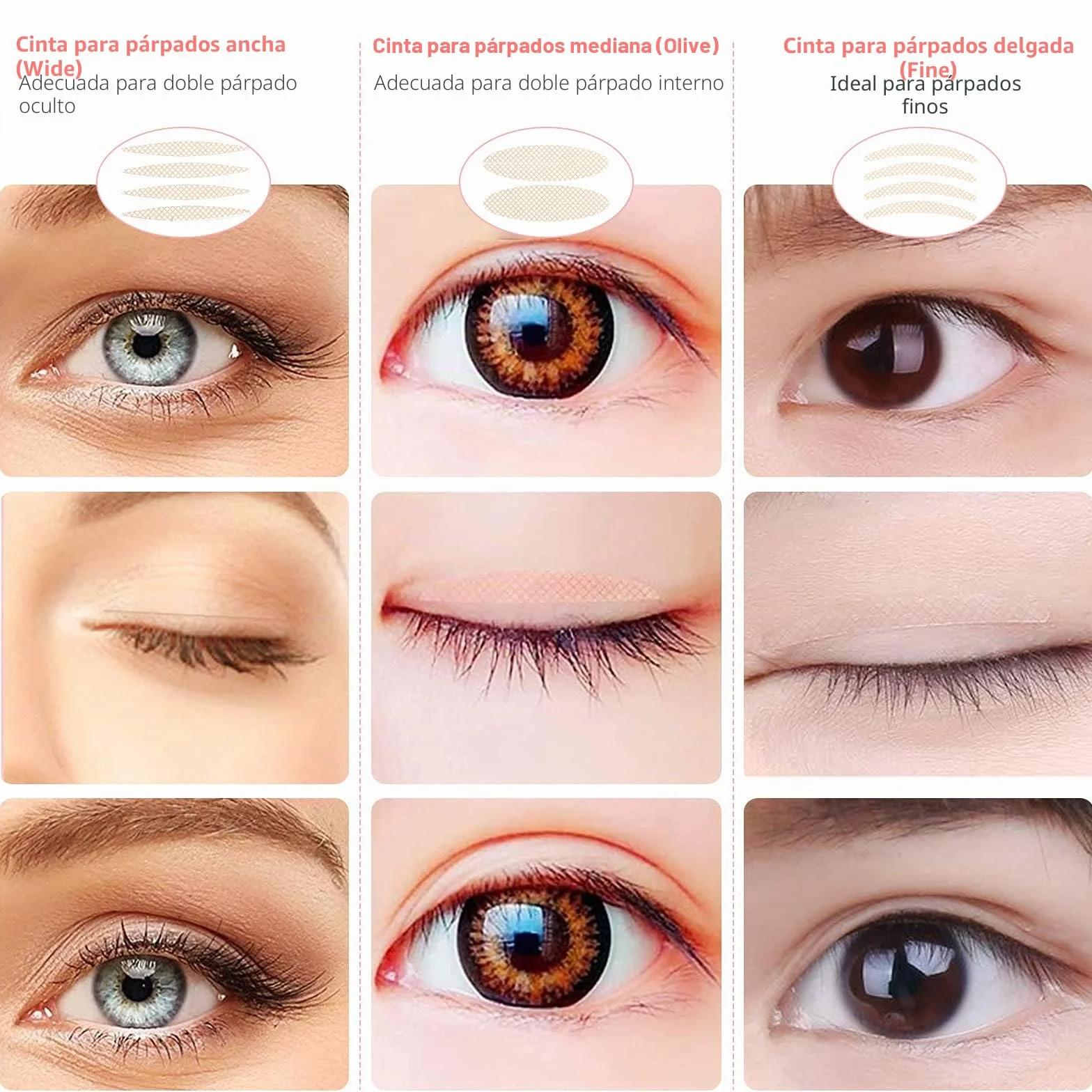 Cinta de Párpados Invisibles 1800, Adhesivo Doble, Levantar Ojos Cosméticos