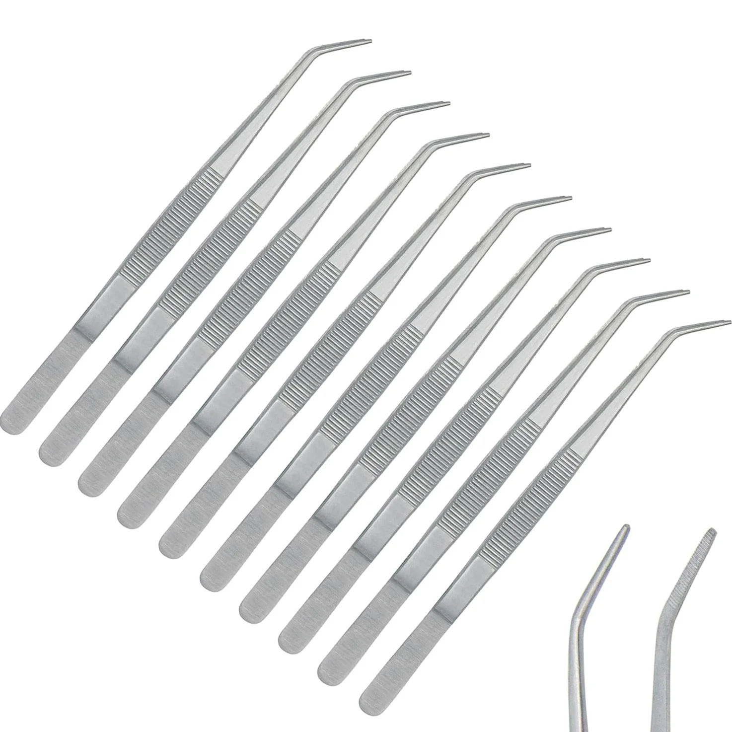Pinzas de acero inoxidable, con punta dentada curvada, multiusos, pinzas para máquina de coser, pinzas para reparación de manualidades (10)