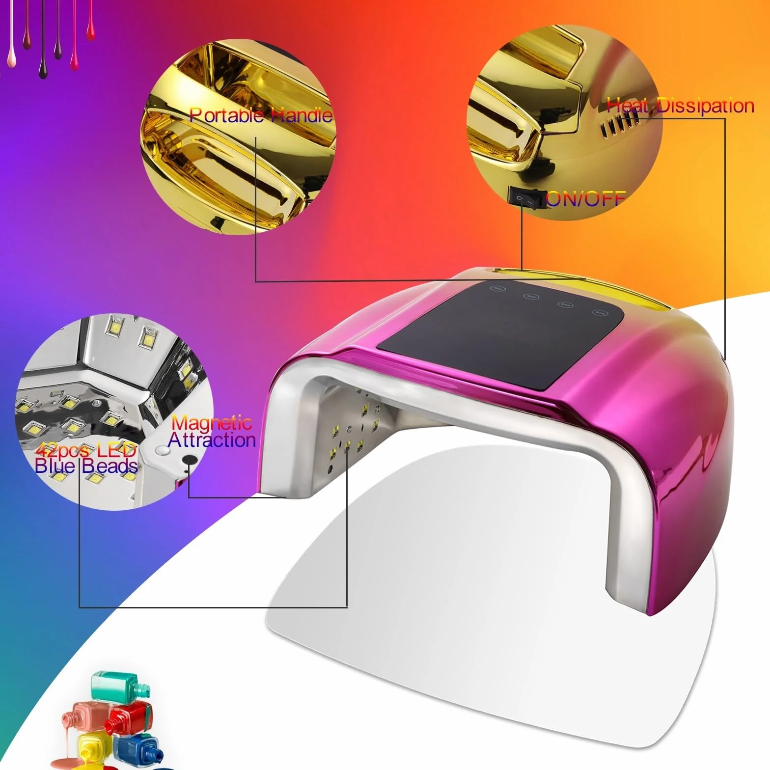 Lámpara de uñas UV LED 96 W, recargable, con sensor automático, secado rápido, for todo tipo esmaltes gel Práctico