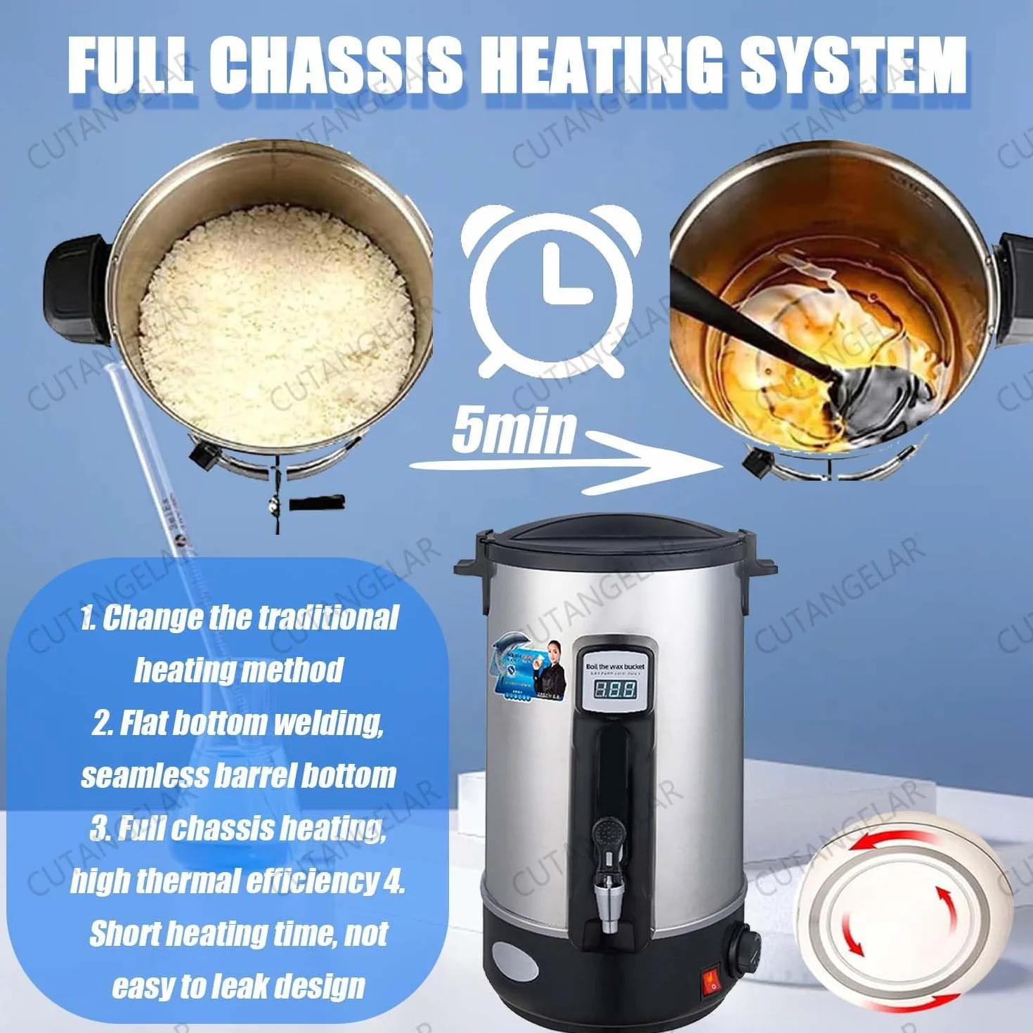 CUTANGELAR Calentador Profesional De Cera De Parafina, 1500 W, Capacidad De 35 L, Control De Temperatura Constante De Nivel Profesional, Antigoteo Boquilla, Ideal Para Fisioterapia(20L)