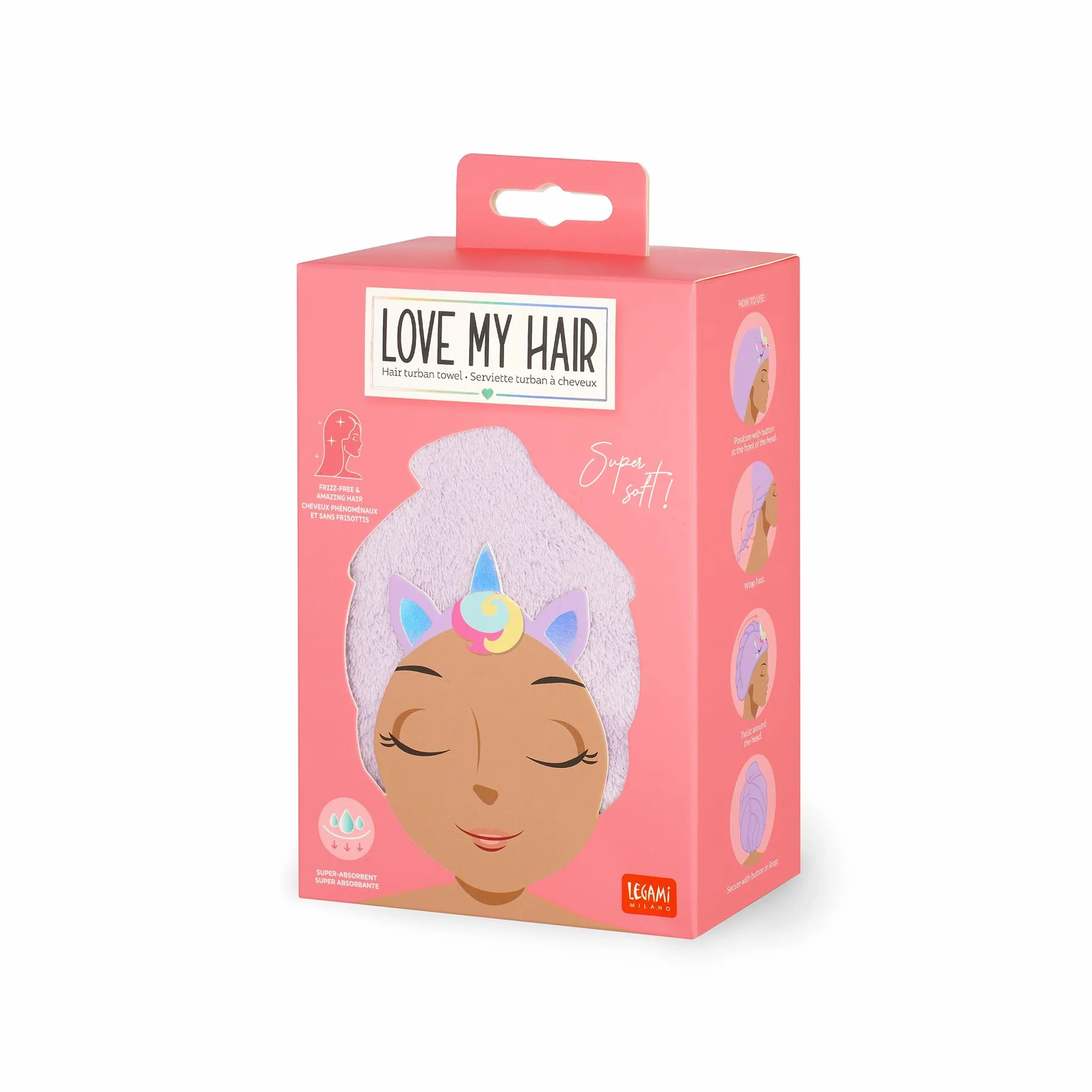Legami Turbante para el Cabello Love My Hair Microfibra Secado Rápido Superabsorbente Toalla Mujer