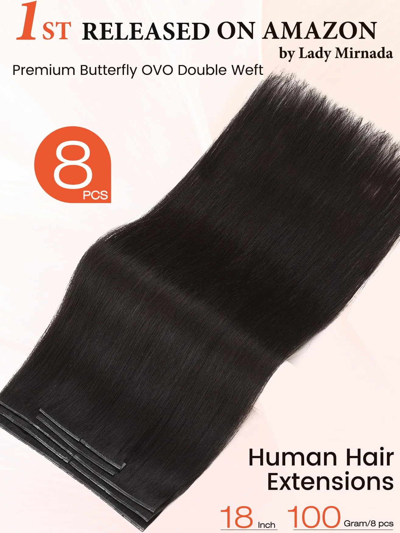 Lady Miranda Lady Miranda - Extensiones de cabello humano de doble cara de poliuretano invisible de 18 pulgadas, 100 g, negro natural, micro anillo, extensiones de pelo de poliuretano de doble ala