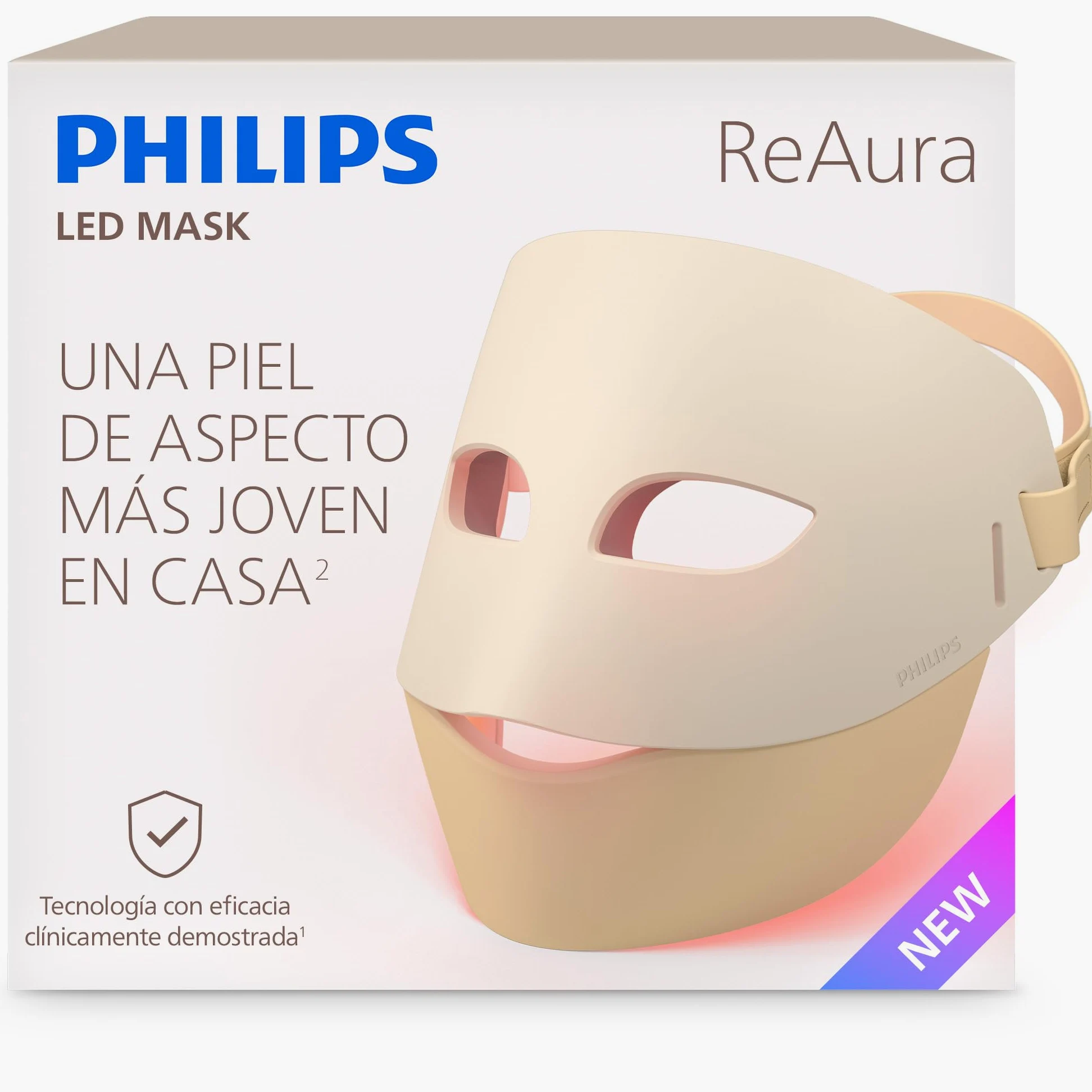 Philips LED ReAura Máscara facial – rostro, contorno de ojos y cuello, 3 modos, luz roja, azul e infrarroja cercana, eficacia clínicamente demostrada¹, ajuste flexible, rutina de 10 min, LTM7100/00