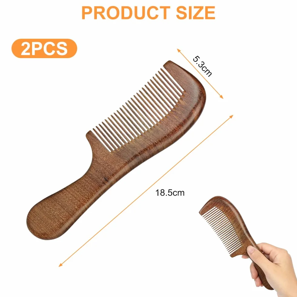 Peine de Sándalo Dorado 100% Natural, 2 Piezas para Cabello, Madera Puas Anchas+Finos, Antifrizz, Todo Tipo de Pelo