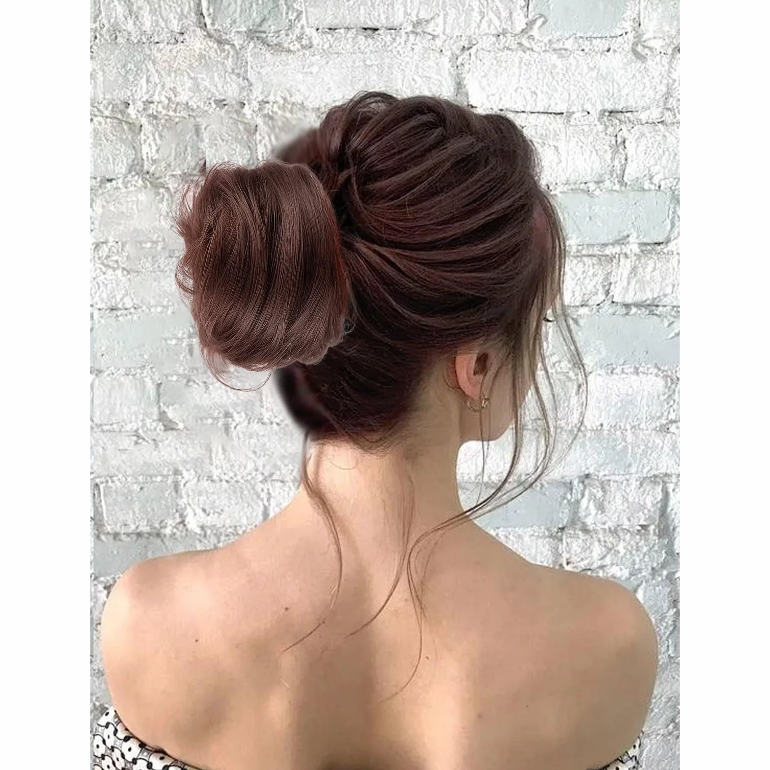 Coletero con goma para pelo moño fino falso postizo real mujeres extensiones bodas fiestas uso diario marrón oscuro