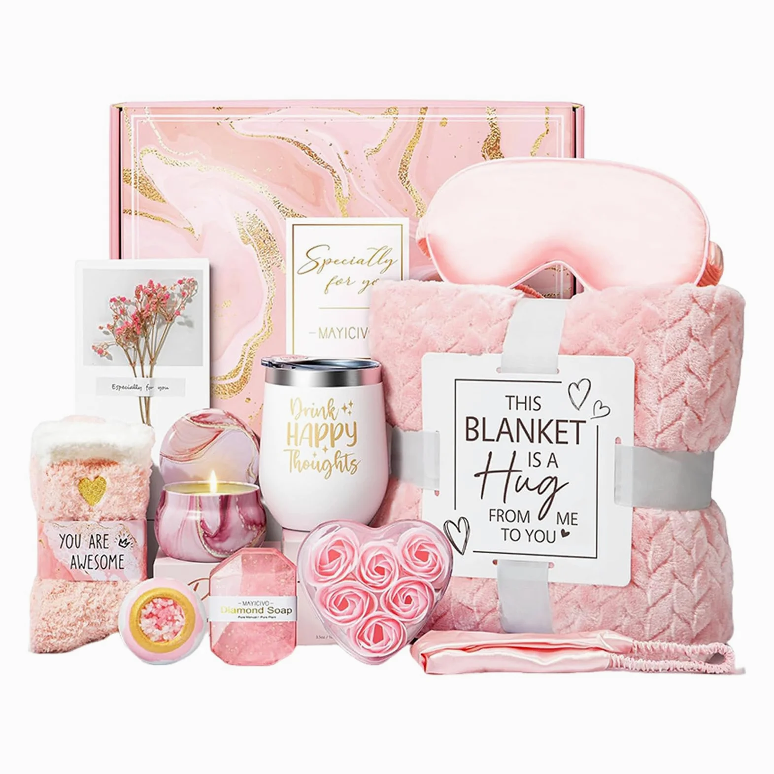 Cesta Spa Cuidado Personal - Kit de Recuperación para Mujeres | Set Relajación con Manta Polar Regalo Ideal Para Ella
