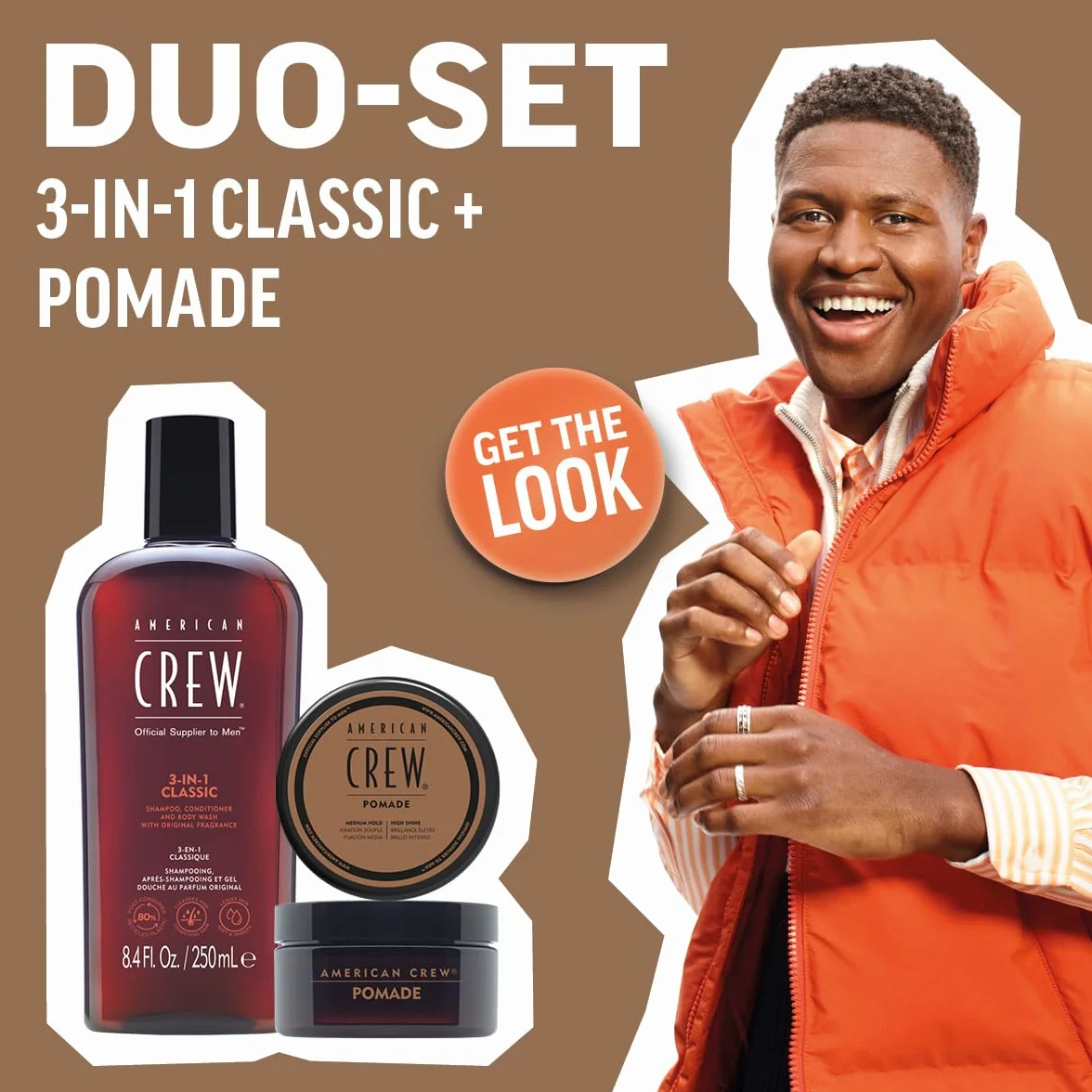 American Crew 3-in-1 Classic Shampoo Acondicionador y Gel de Baño 250ml + Pomade 50g