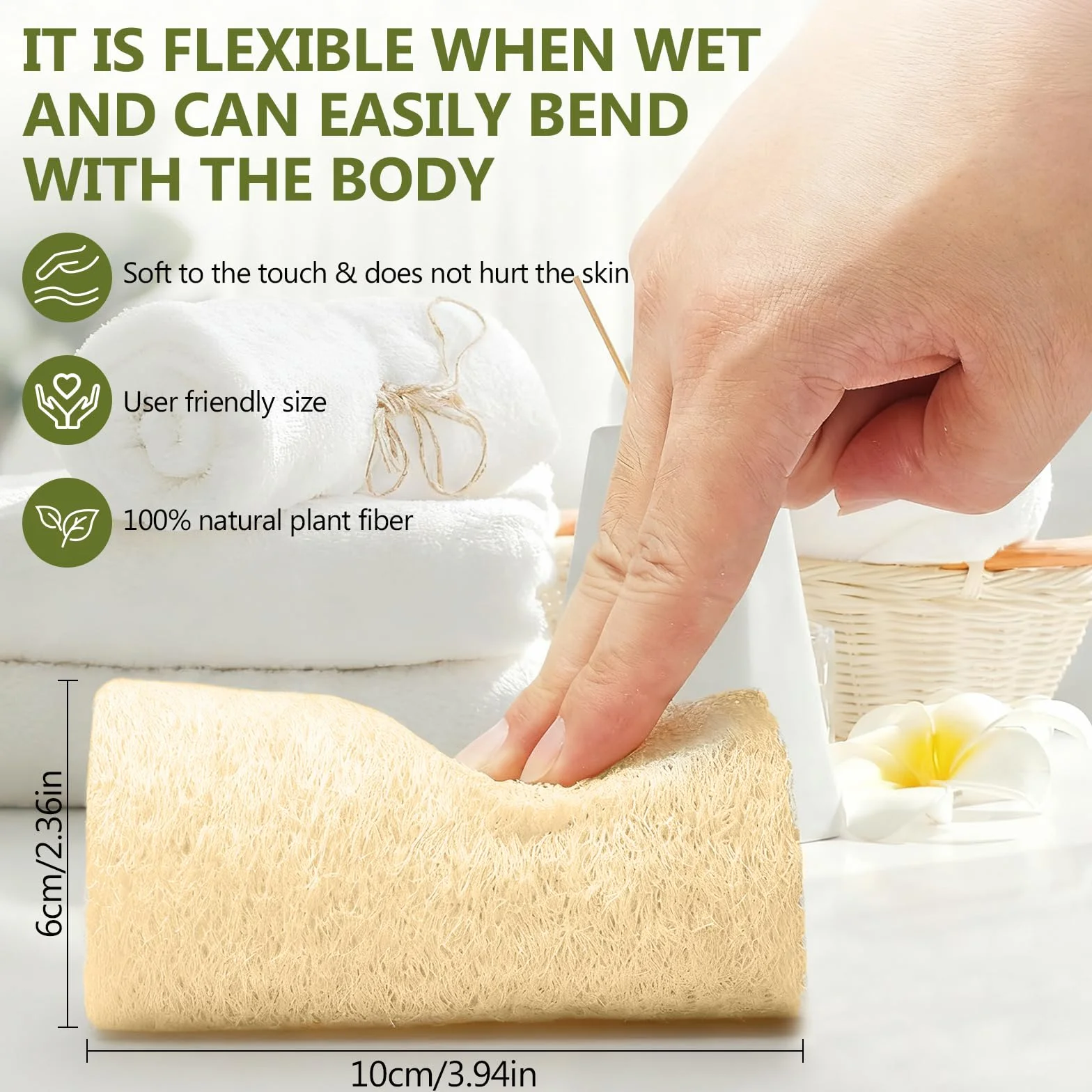 Esponja Natural de Luffa 10cm, Exfoliante Estropajo Ecologico, 6 Piezas para Baño y Ducha