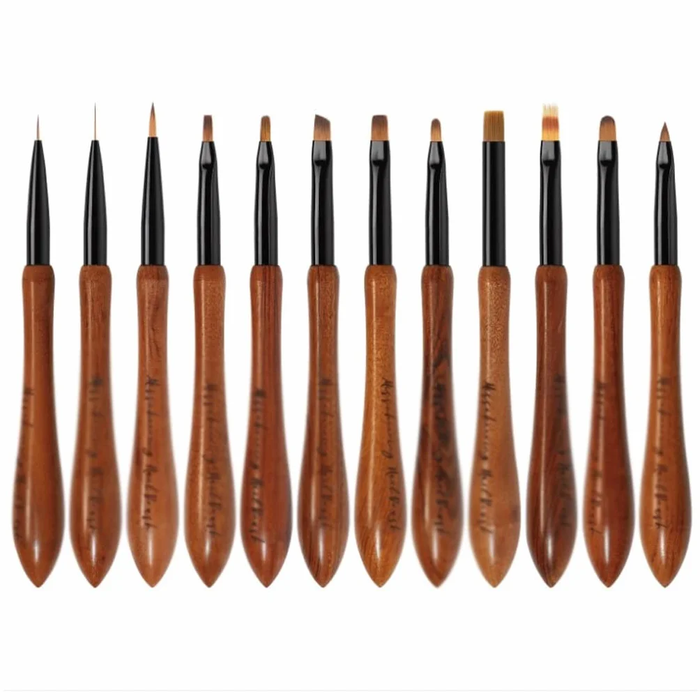 N/A Pincel de arte de uñas Calabash Pen nogal sándalo poste pintado gradiente flor gel polaco tallado lápiz acrílico manicura WolFums
